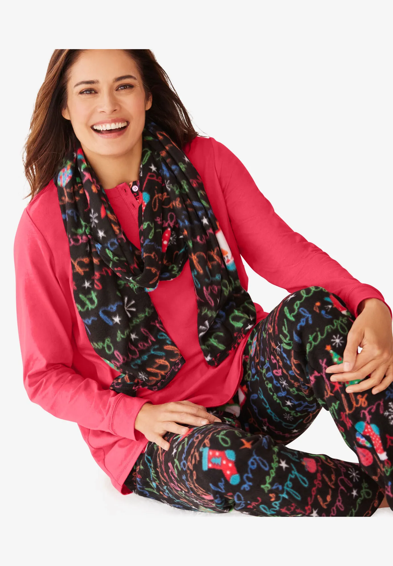 Pajama Set with Coordinating Scarf