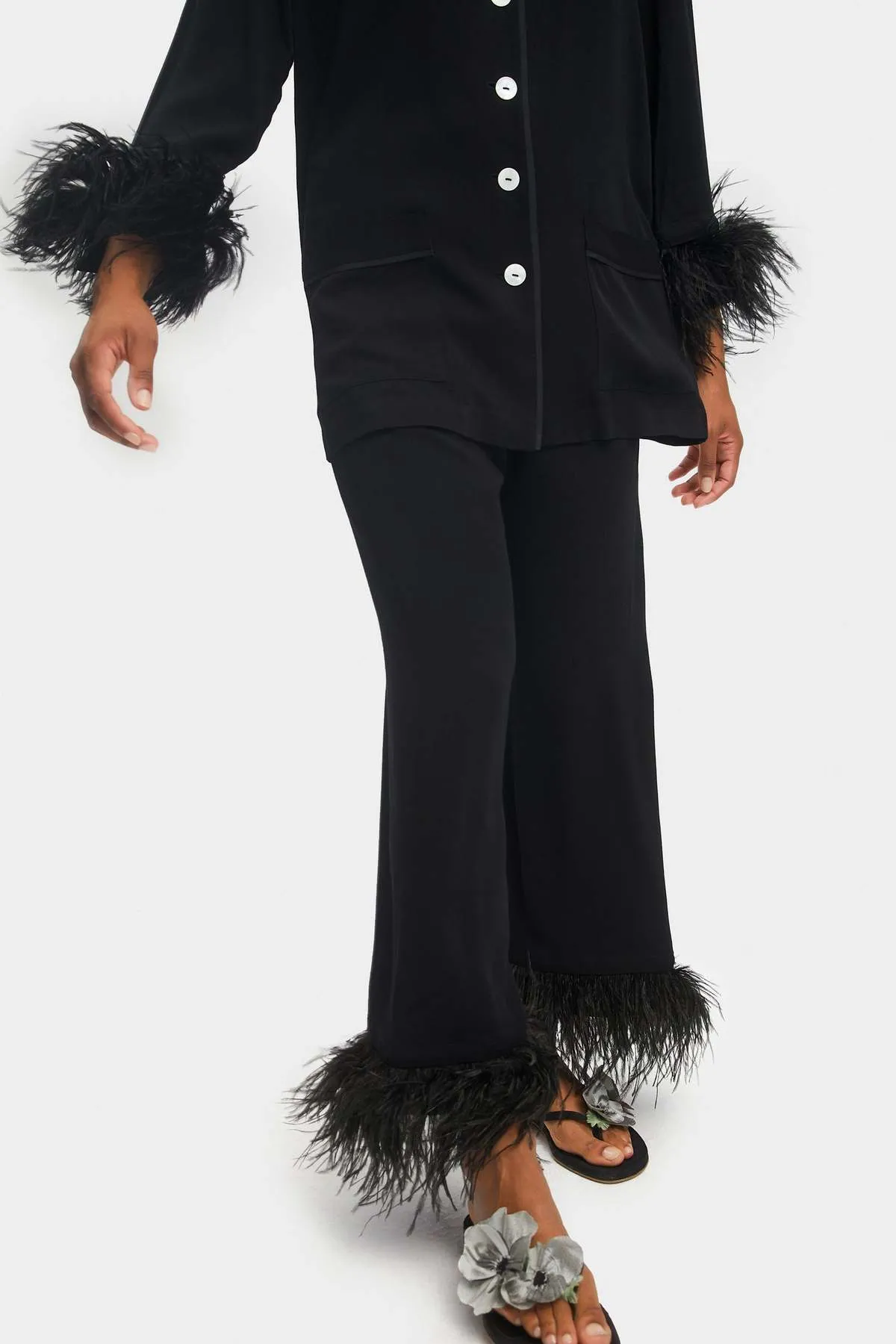 Party Pajama Set with Detachable Feathers - Black