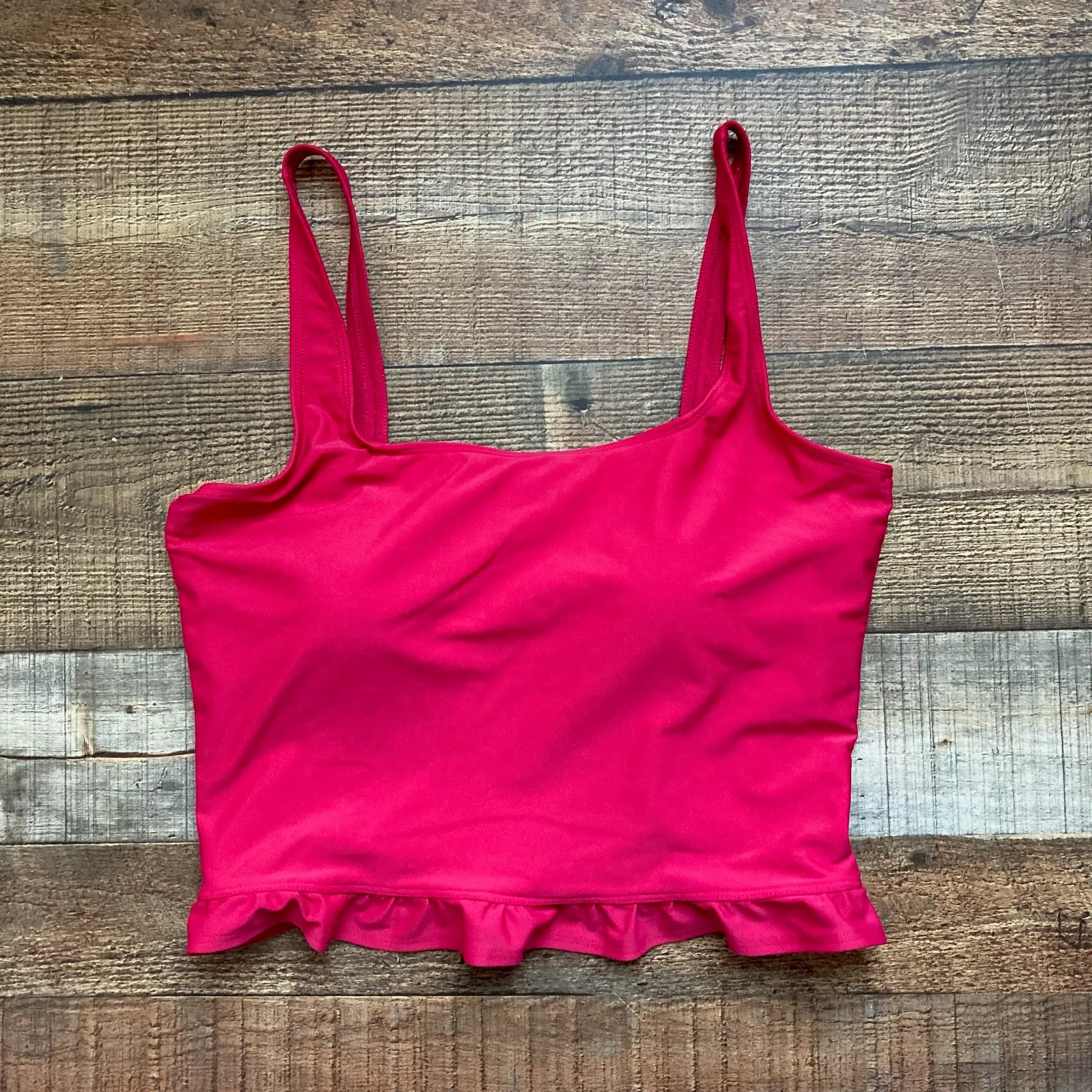 Pink Desert Red Mini Ruffle Crop Peplum Padded Midkini Top- Size XL (sold out online, see notes)