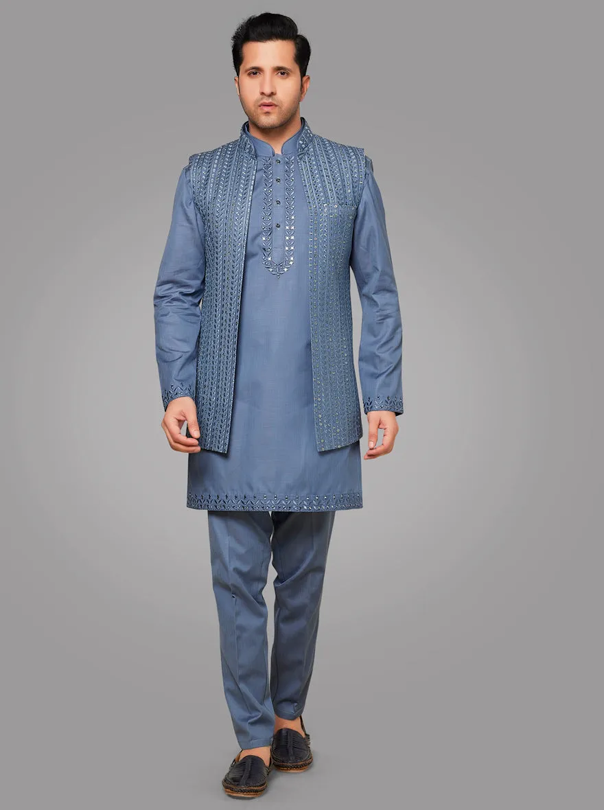 Powder Blue Kurta Pajama with Koti | TULA