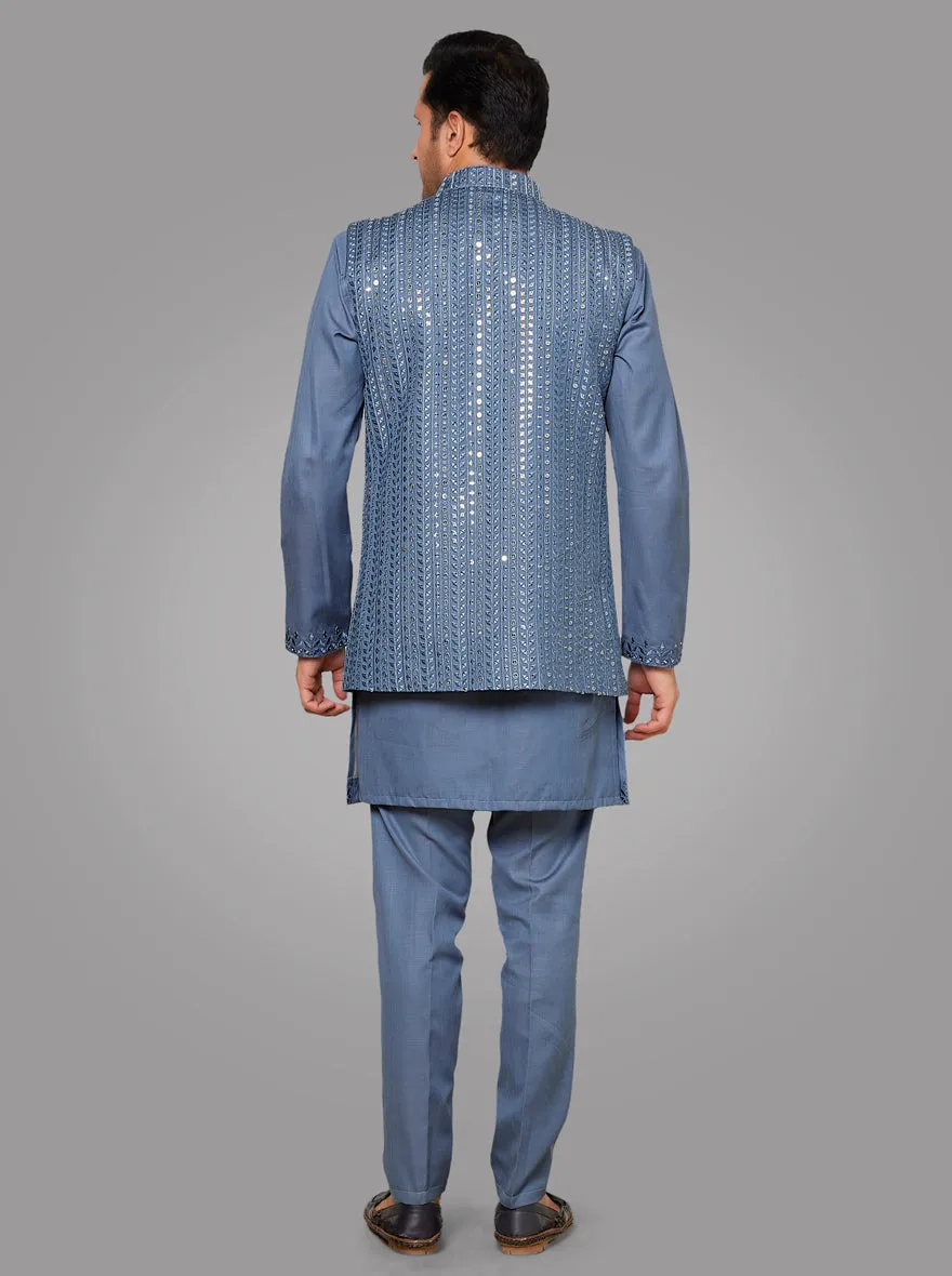 Powder Blue Kurta Pajama with Koti | TULA