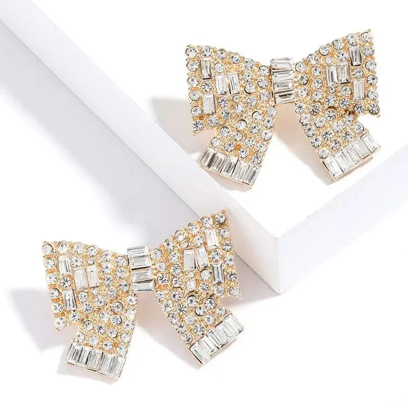 QAECJ5876 Big Earring Charm Jewelry - Fashion Rhinestone With Alloy Bowknot