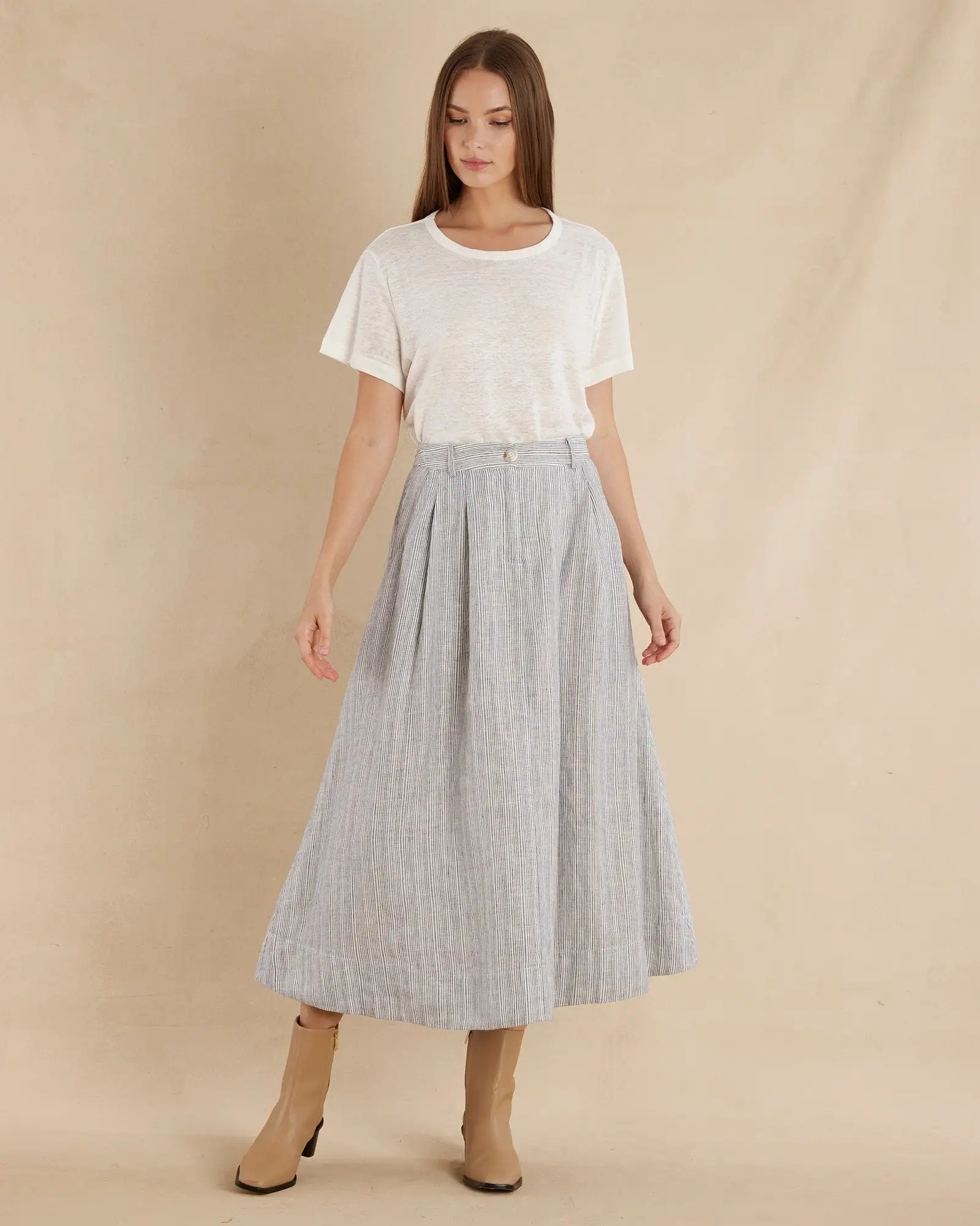 Rayee Linen Striped Skirt