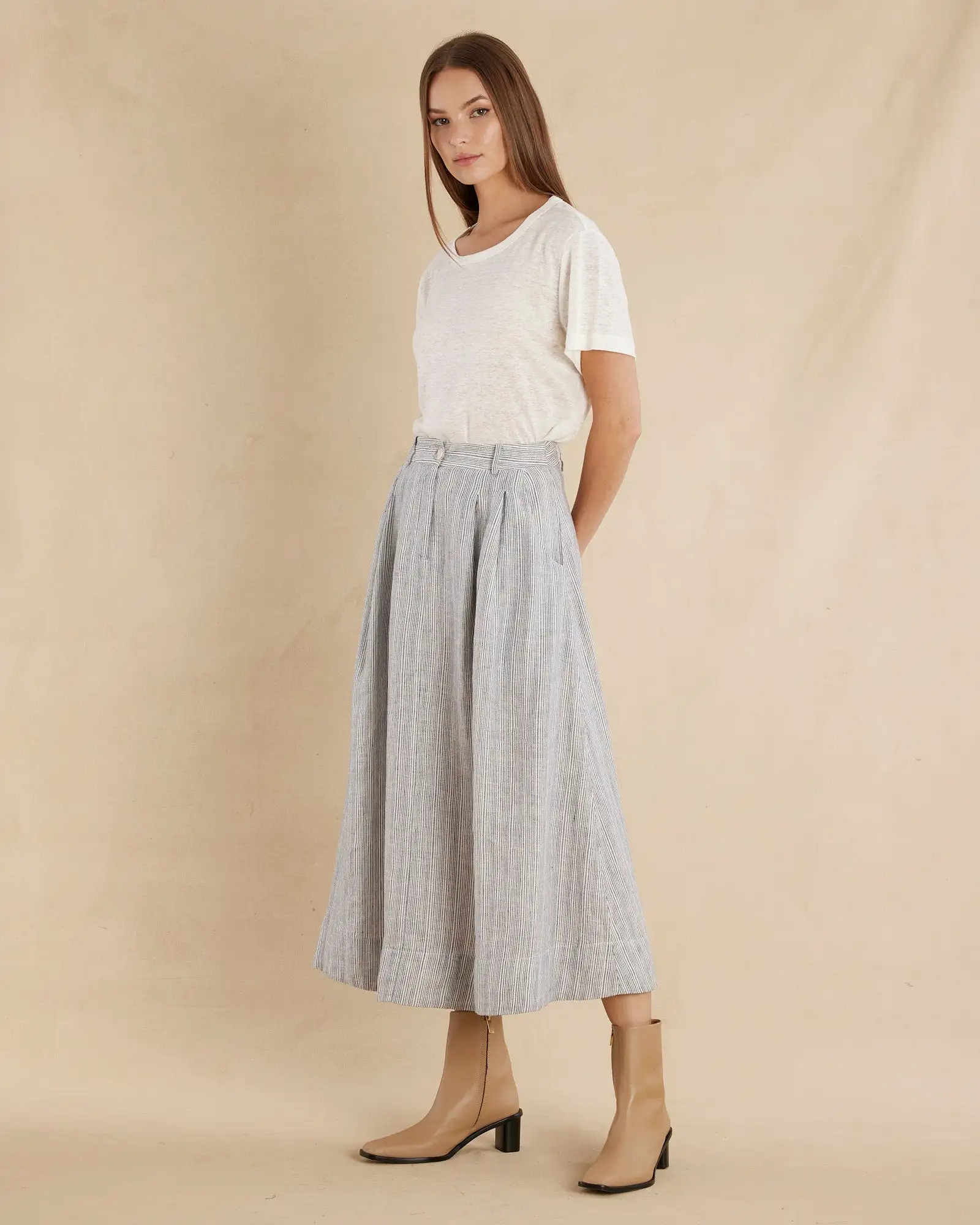 Rayee Linen Striped Skirt