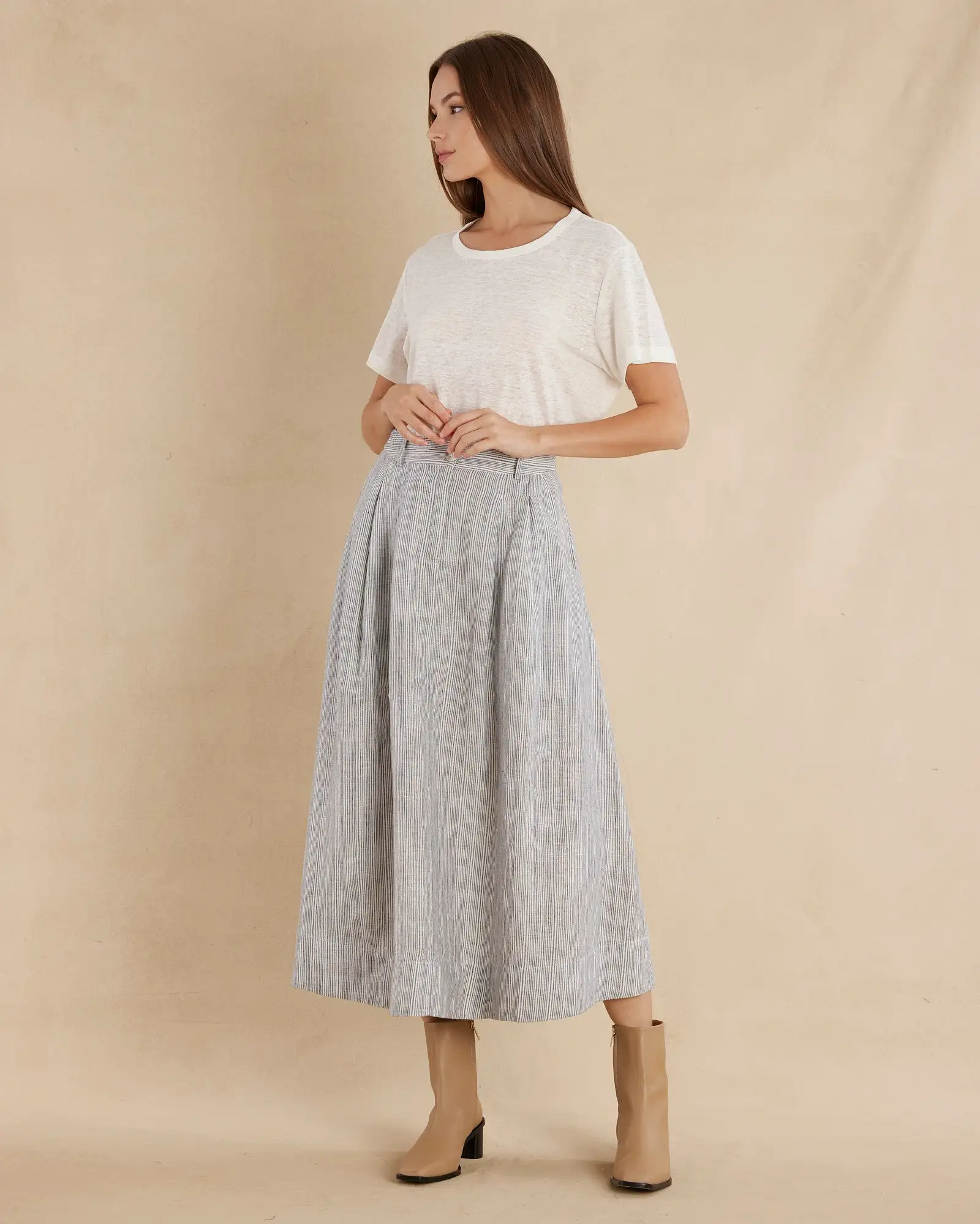 Rayee Linen Striped Skirt