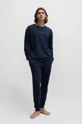 Relaxed-fit pajama top in stretch cotton with logo