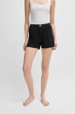 Ribbed pajama shorts in stretch cotton with stacked logo