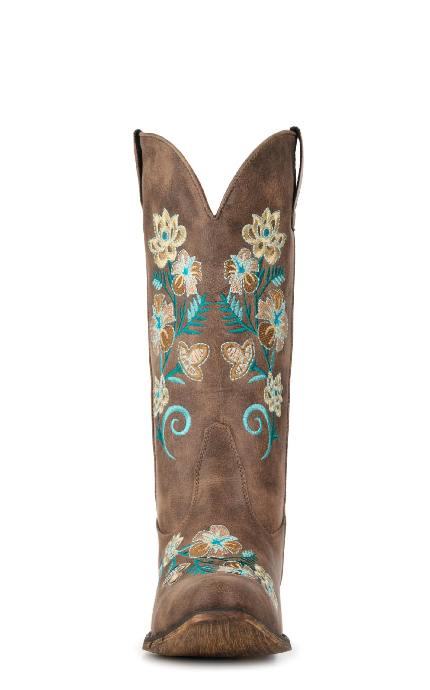 Roper Women's Riley Brown with Floral Embroidery Snip Toe Cowboy Boots