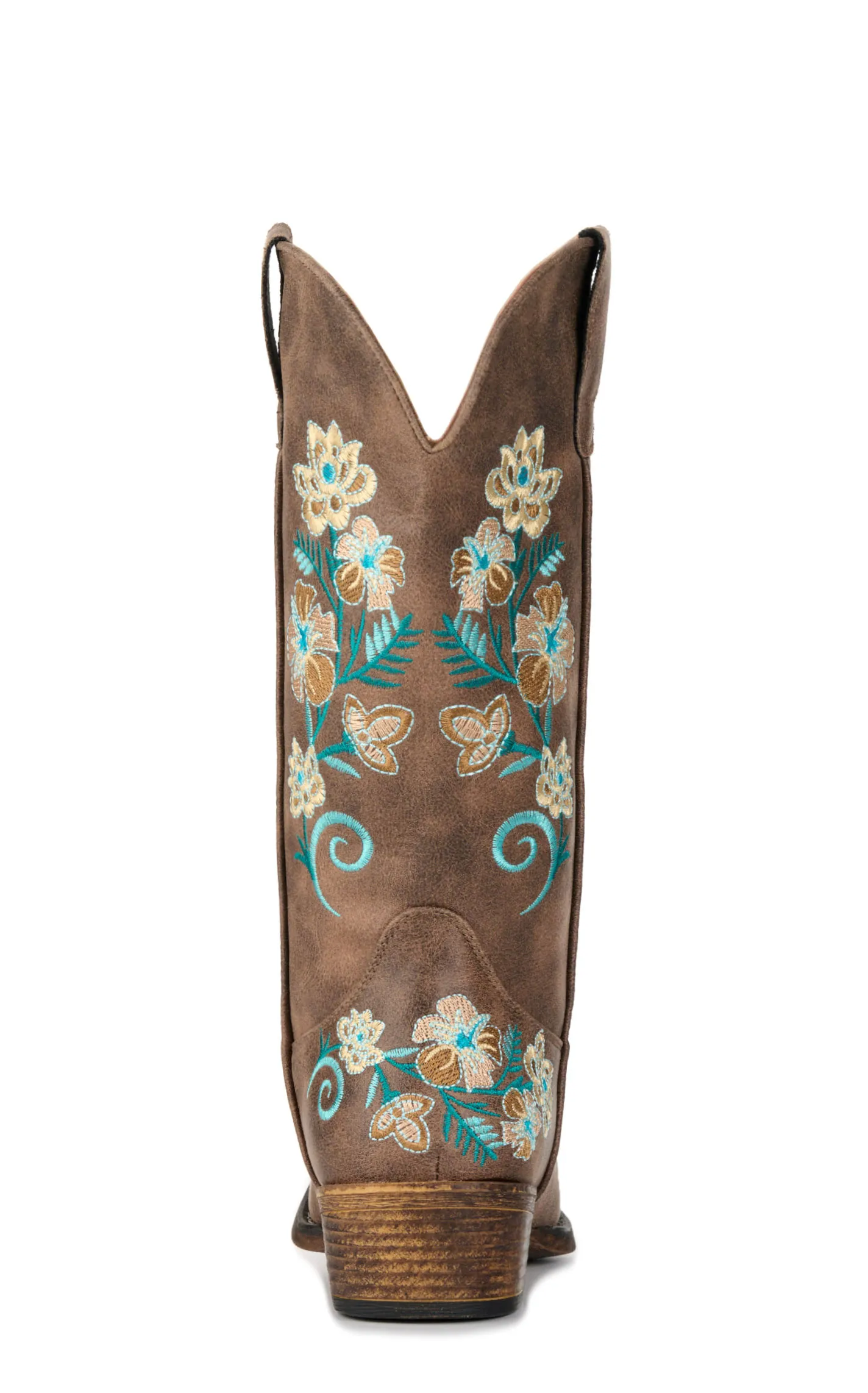 Roper Women's Riley Brown with Floral Embroidery Snip Toe Cowboy Boots