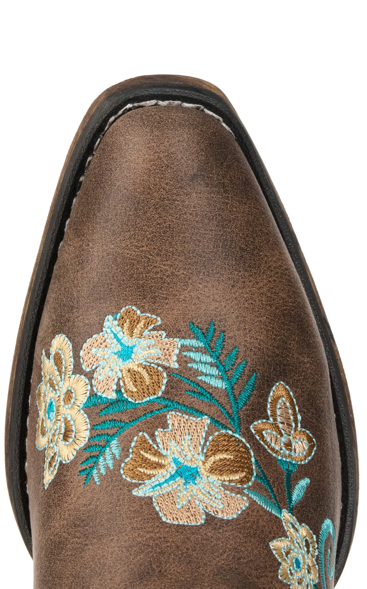 Roper Women's Riley Brown with Floral Embroidery Snip Toe Cowboy Boots