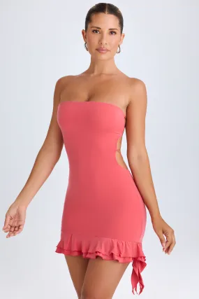 Ruffle-Trim Cut-Out Bandeau Mini Dress in Coral