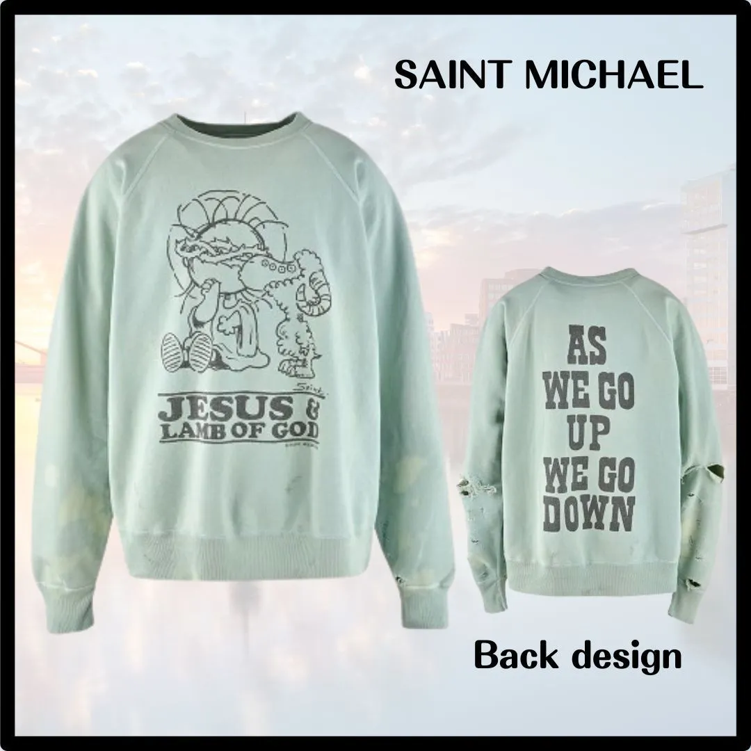 Saint Mxxxxxx  |Crew Neck Skull Street Style Long Sleeves Plain Cotton