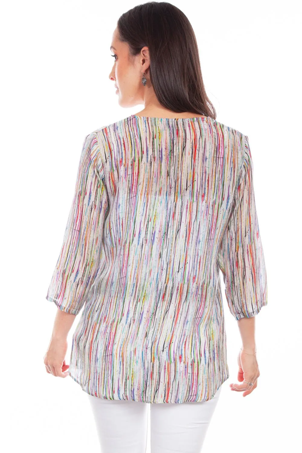 Scully Womens Colored Stripe Multi-Color Rayon S/S Blouse