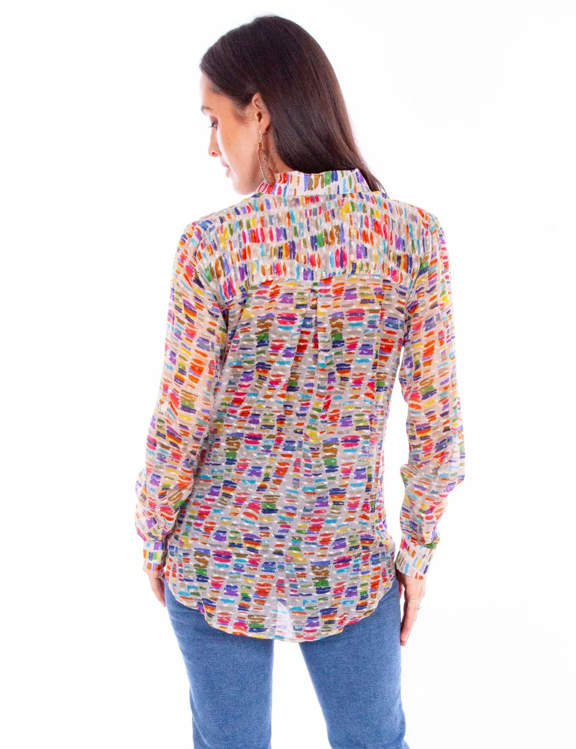 Scully Womens Stained Glass Multi-Color Rayon L/S Blouse