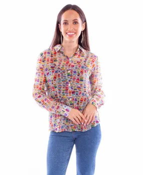 Scully Womens Stained Glass Multi-Color Rayon L/S Blouse