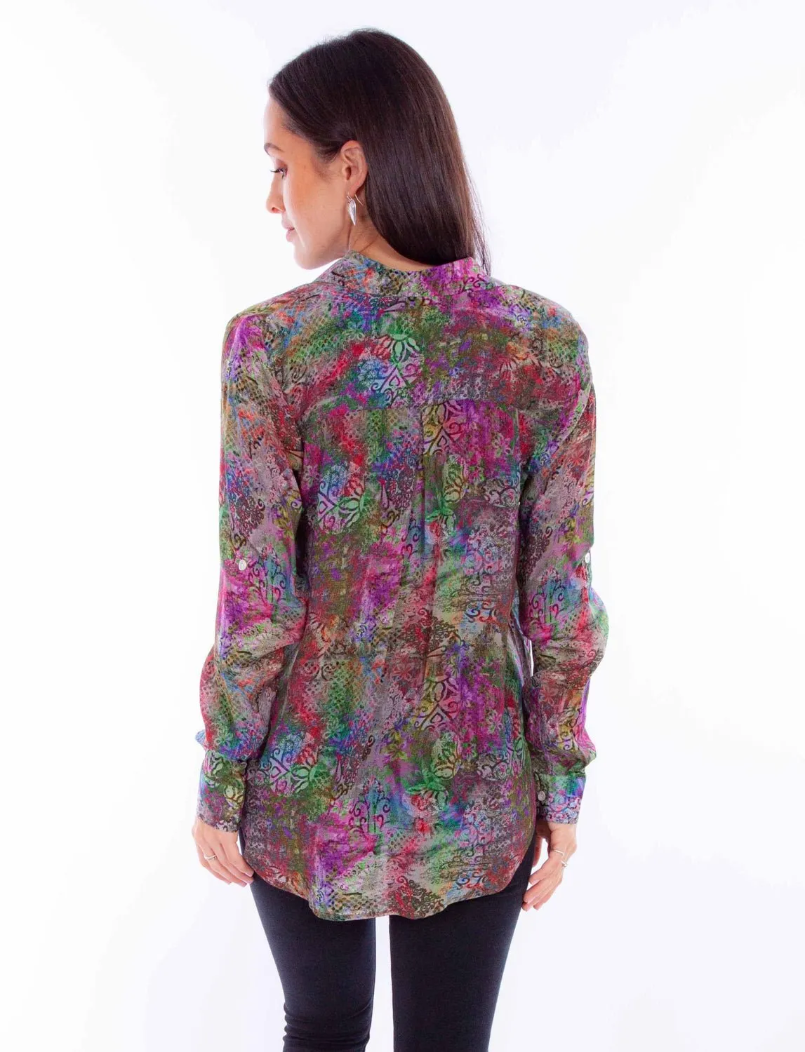 Scully Womens Vivid Distressed Multi-Color Rayon L/S Blouse