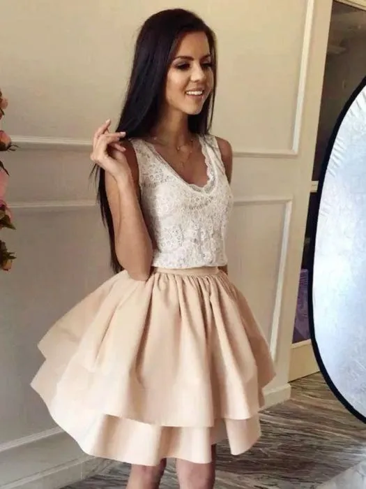 Short Prom Dress for Teens Homecoming Dress with Two Layers Skirt