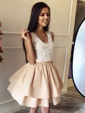 Short Prom Dress for Teens Homecoming Dress with Two Layers Skirt