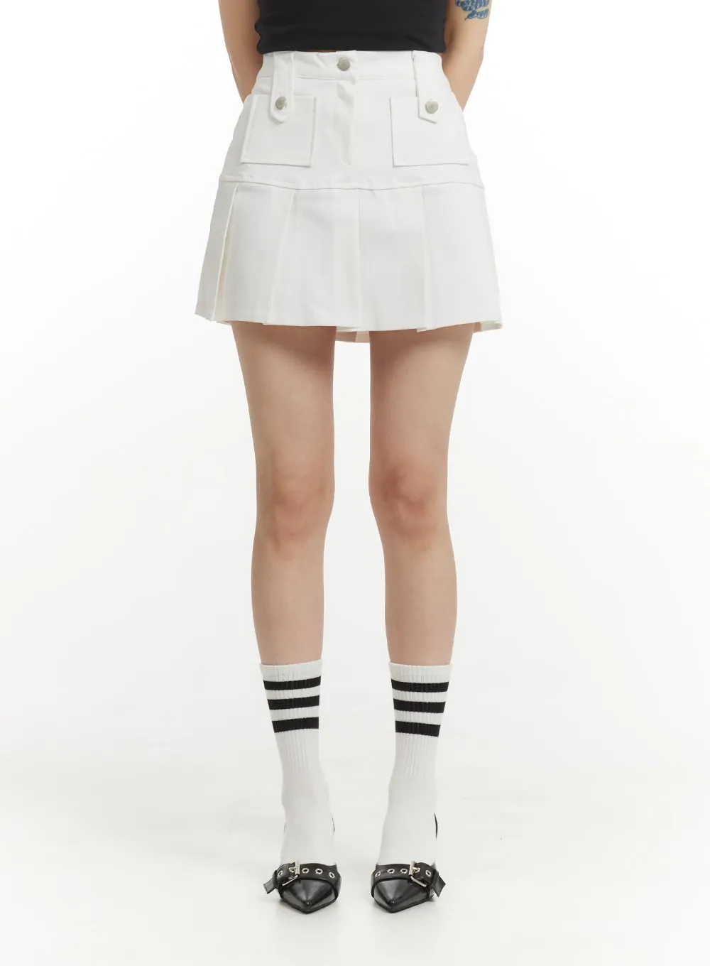 Solid Cotton Pleated Mini Skirt IM406