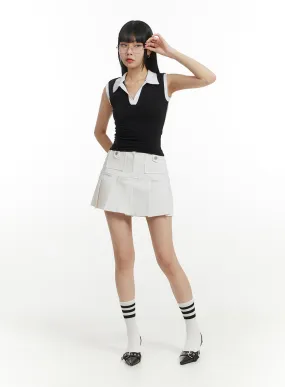 Solid Cotton Pleated Mini Skirt IM406