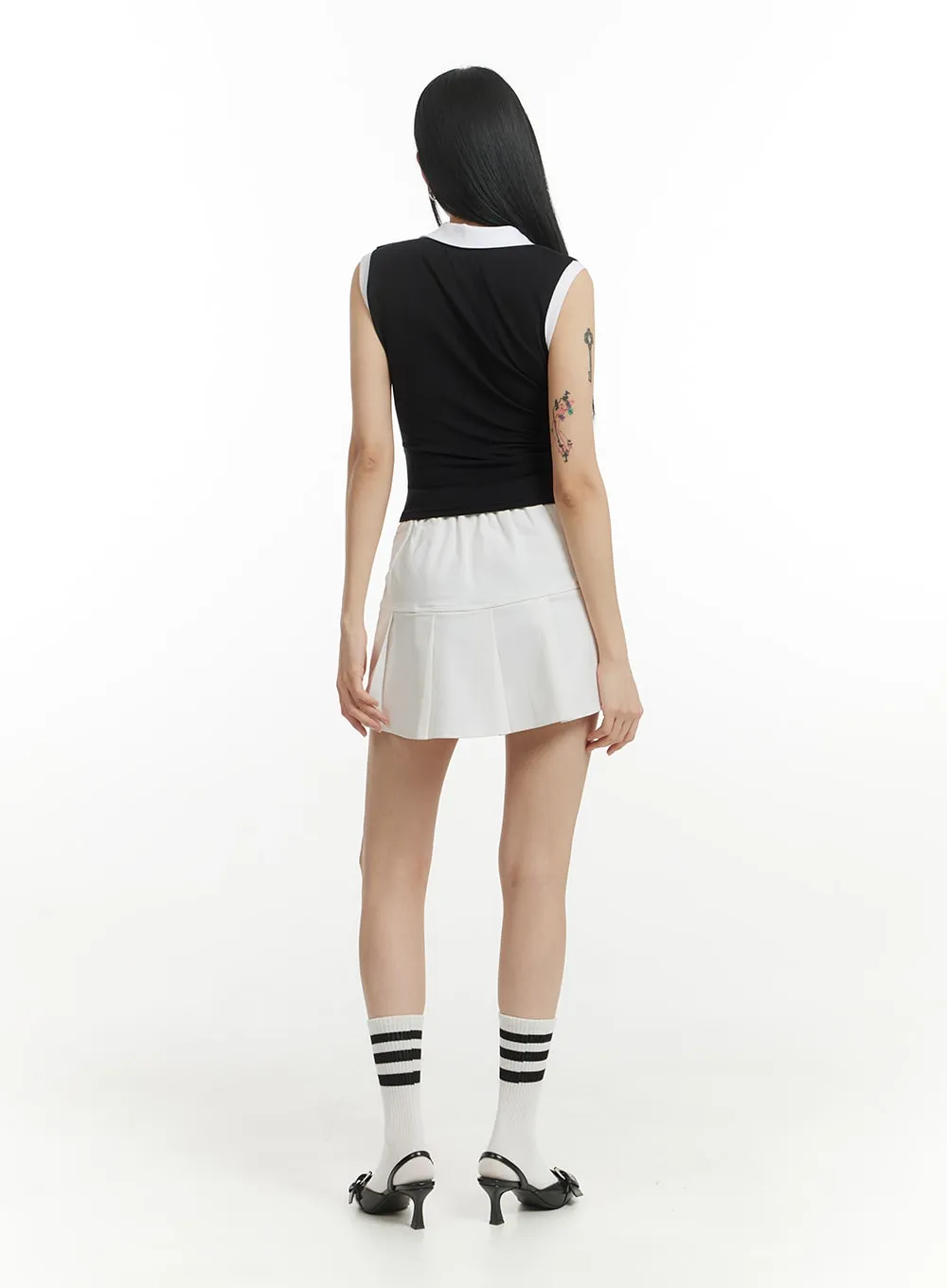 Solid Cotton Pleated Mini Skirt IM406