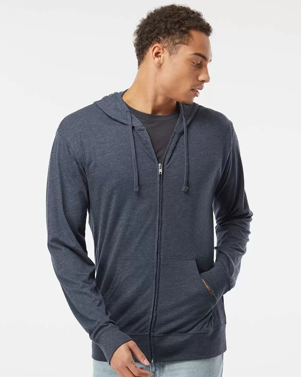 SS150JZ Independent Trading Co. Lightweight Jersey Hooded Full-Zip T-Shirt SKU: SS150JZ