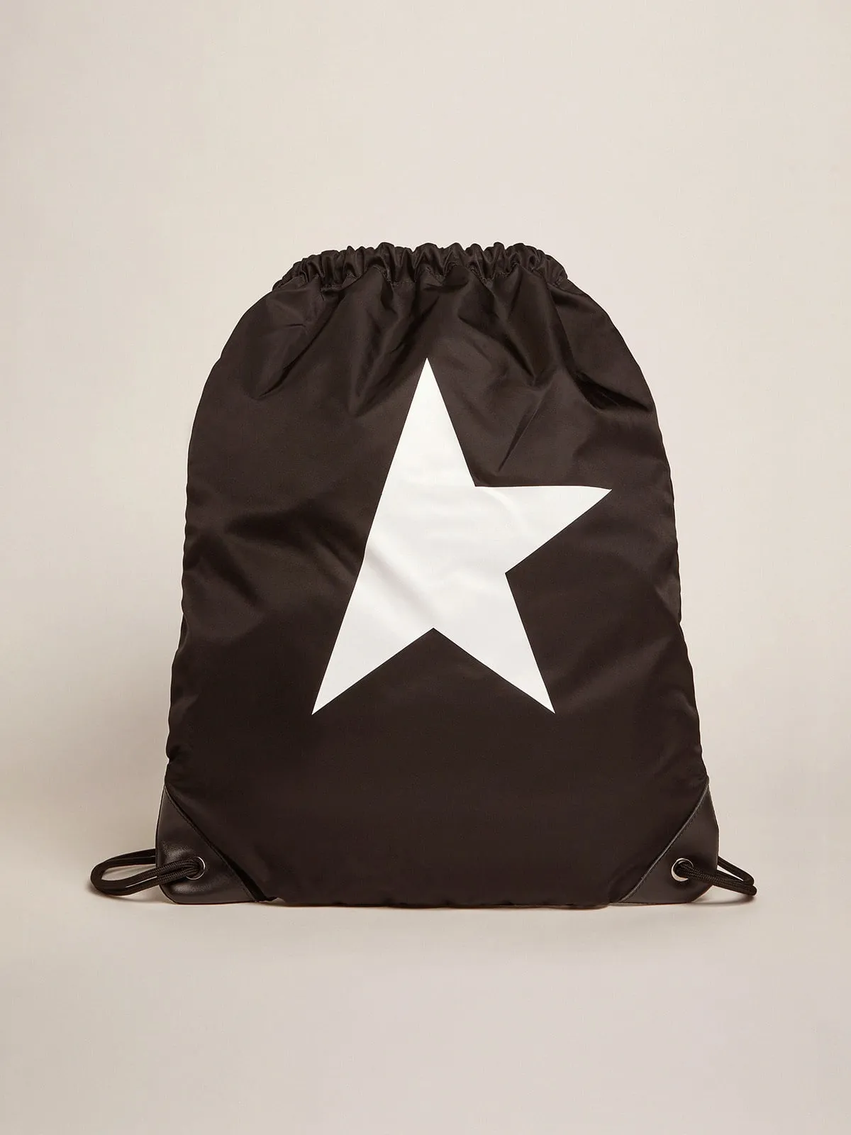 STAR NYLON BLACK DRAWSTRING BACKPACK WITH PRINTED STAR