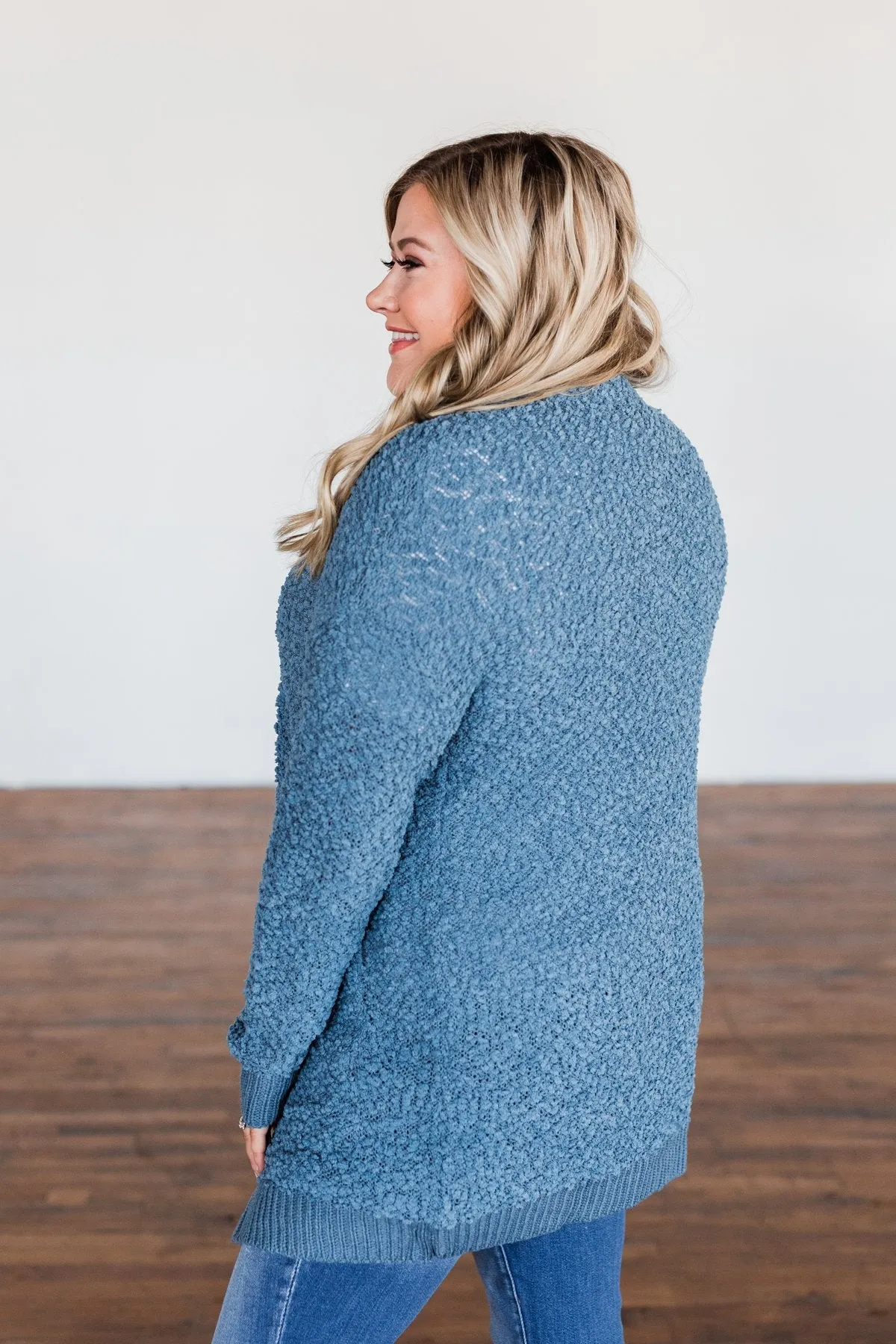 Stealing Glances Popcorn Knit Cardigan- Steel Blue