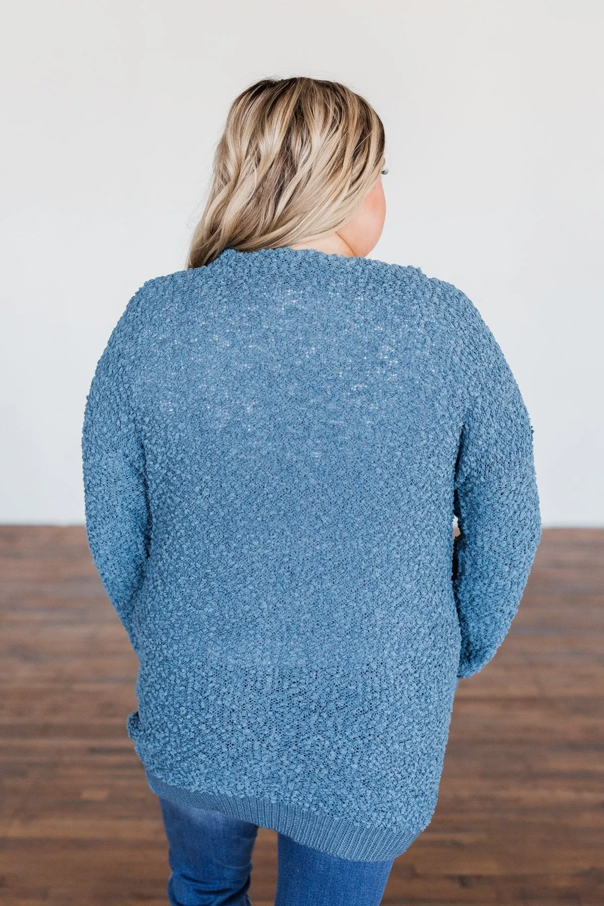 Stealing Glances Popcorn Knit Cardigan- Steel Blue