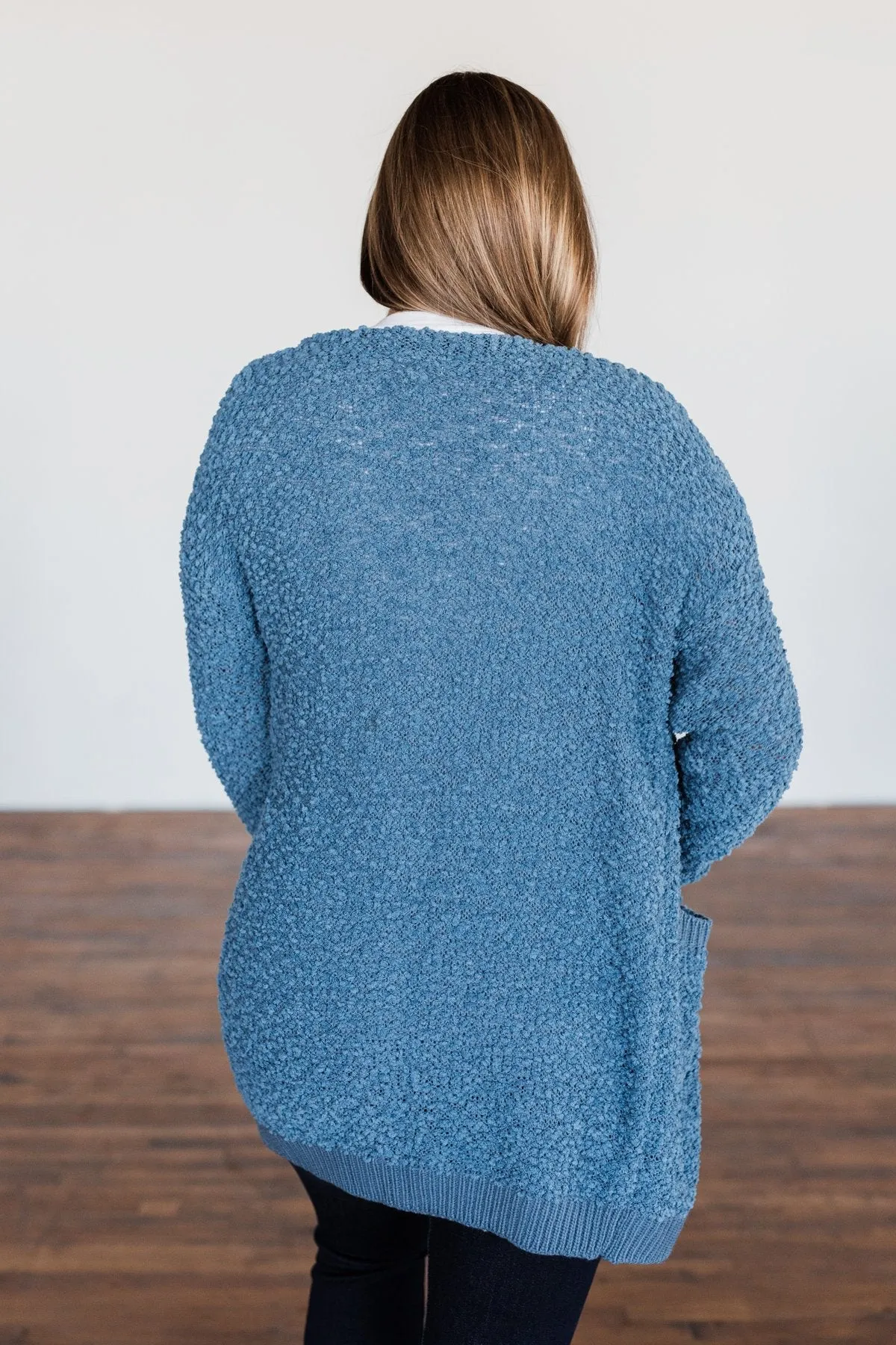 Stealing Glances Popcorn Knit Cardigan- Steel Blue