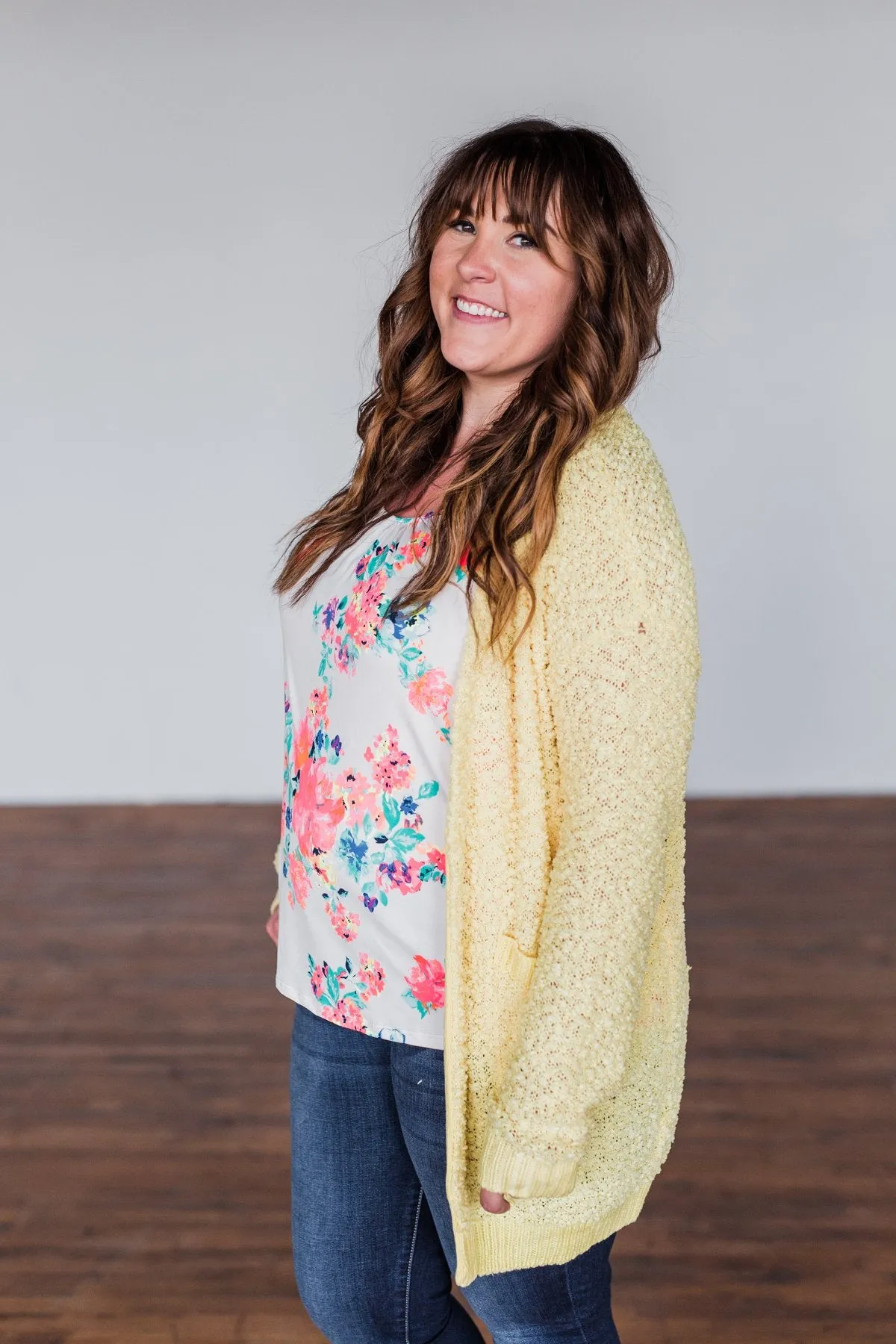 Stealing Glances Popcorn Knit Cardigan- Yellow