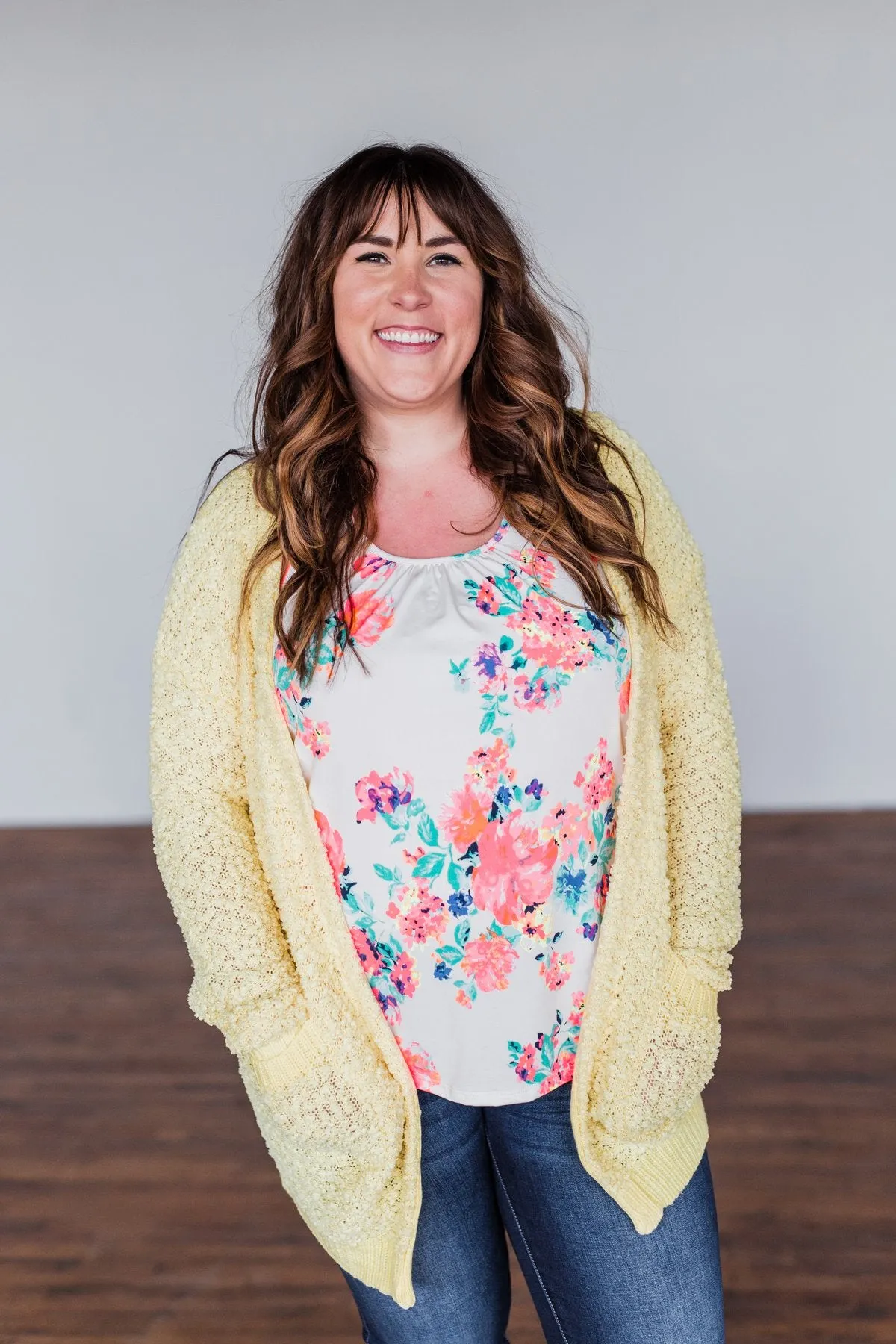 Stealing Glances Popcorn Knit Cardigan- Yellow