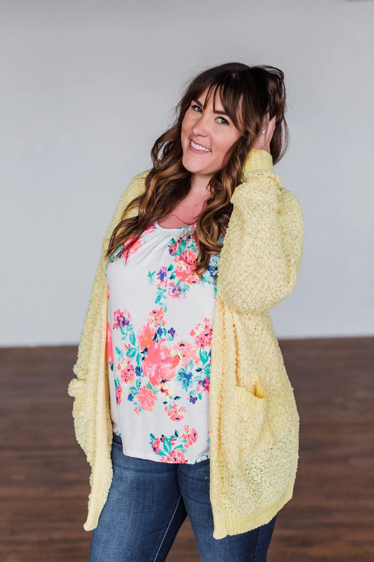 Stealing Glances Popcorn Knit Cardigan- Yellow