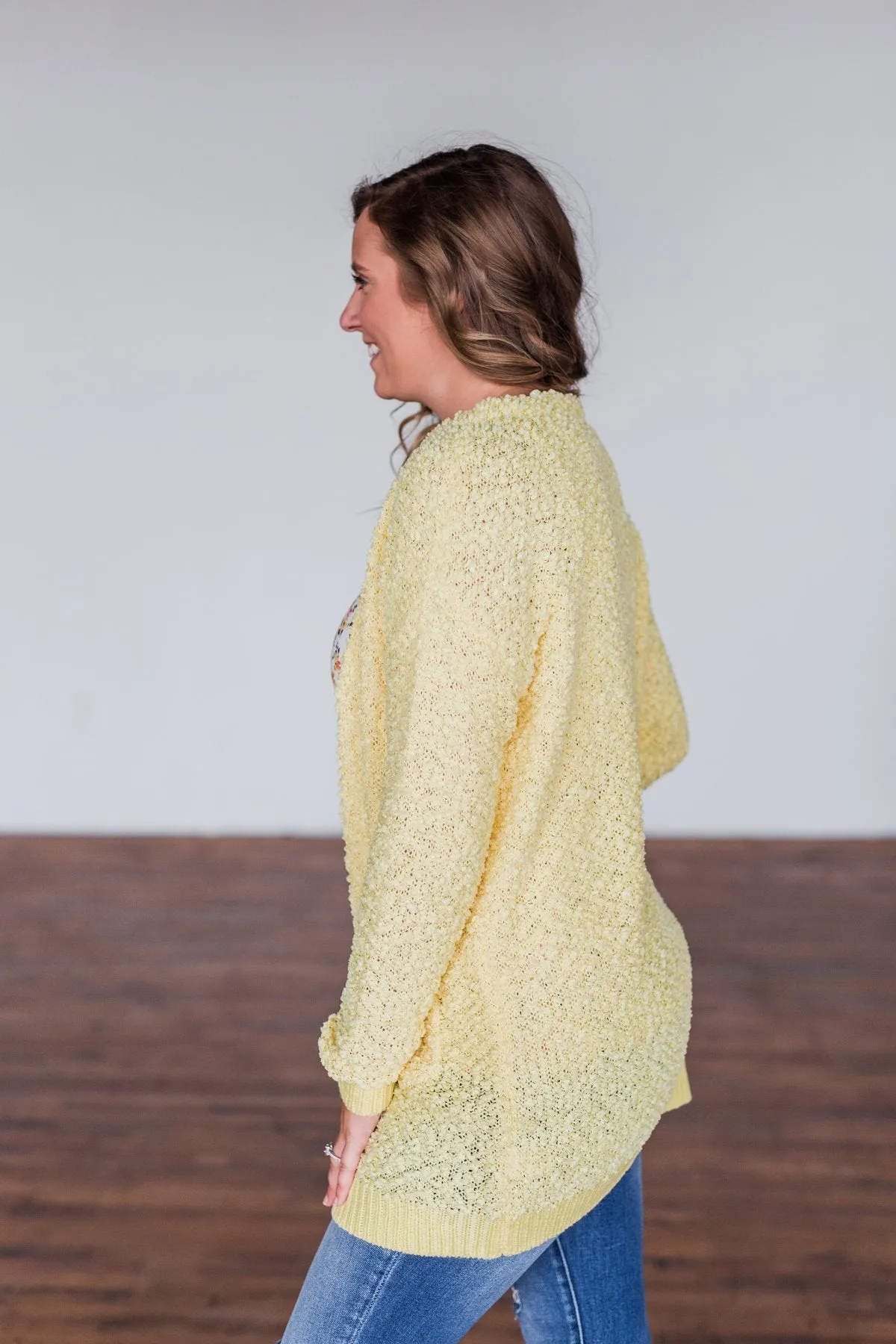 Stealing Glances Popcorn Knit Cardigan- Yellow