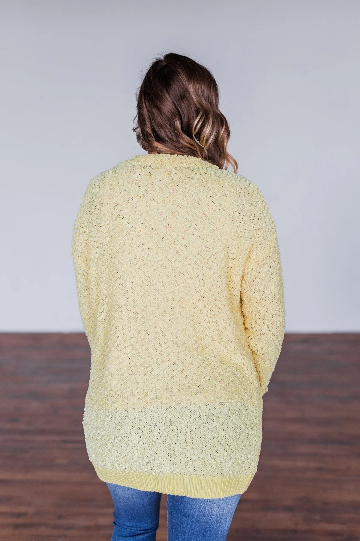 Stealing Glances Popcorn Knit Cardigan- Yellow