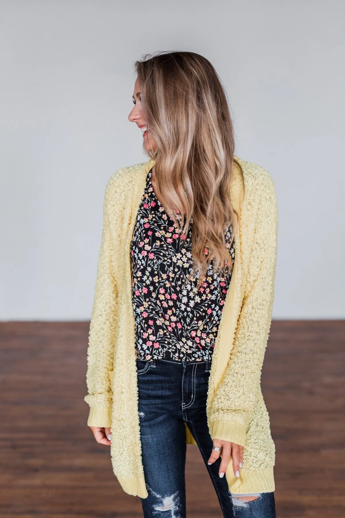 Stealing Glances Popcorn Knit Cardigan- Yellow