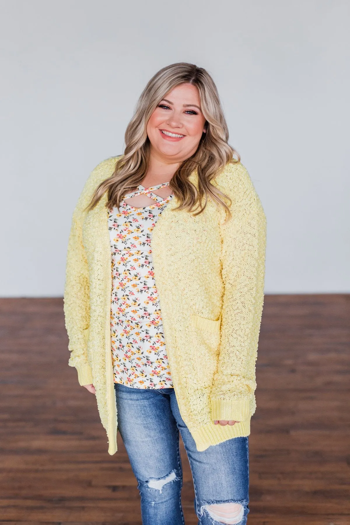 Stealing Glances Popcorn Knit Cardigan- Yellow