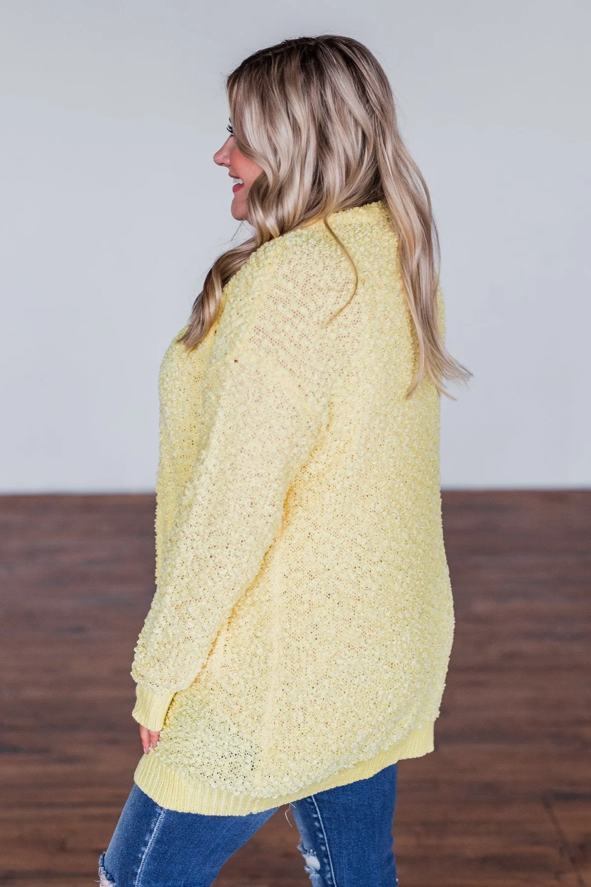 Stealing Glances Popcorn Knit Cardigan- Yellow