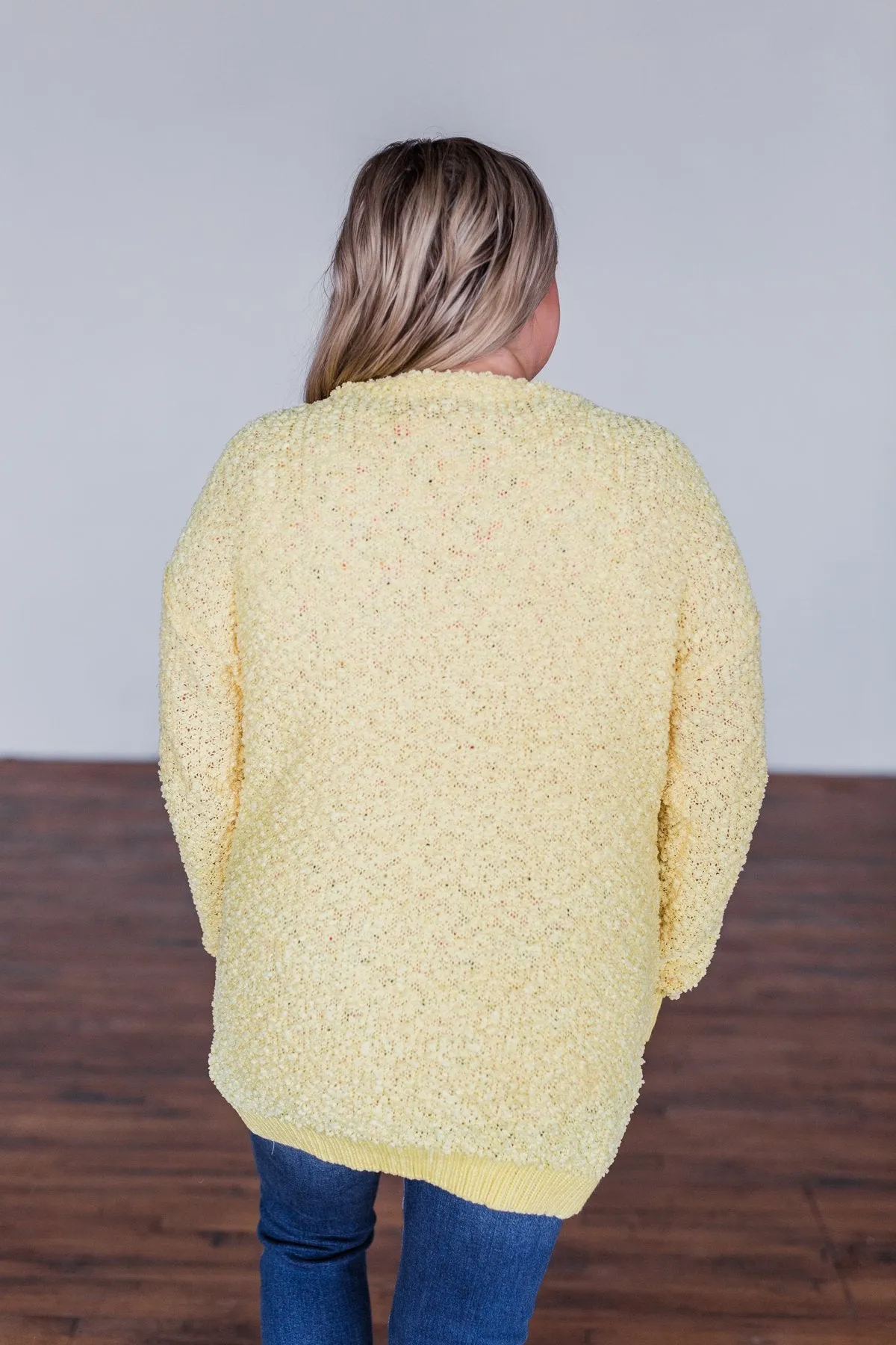 Stealing Glances Popcorn Knit Cardigan- Yellow