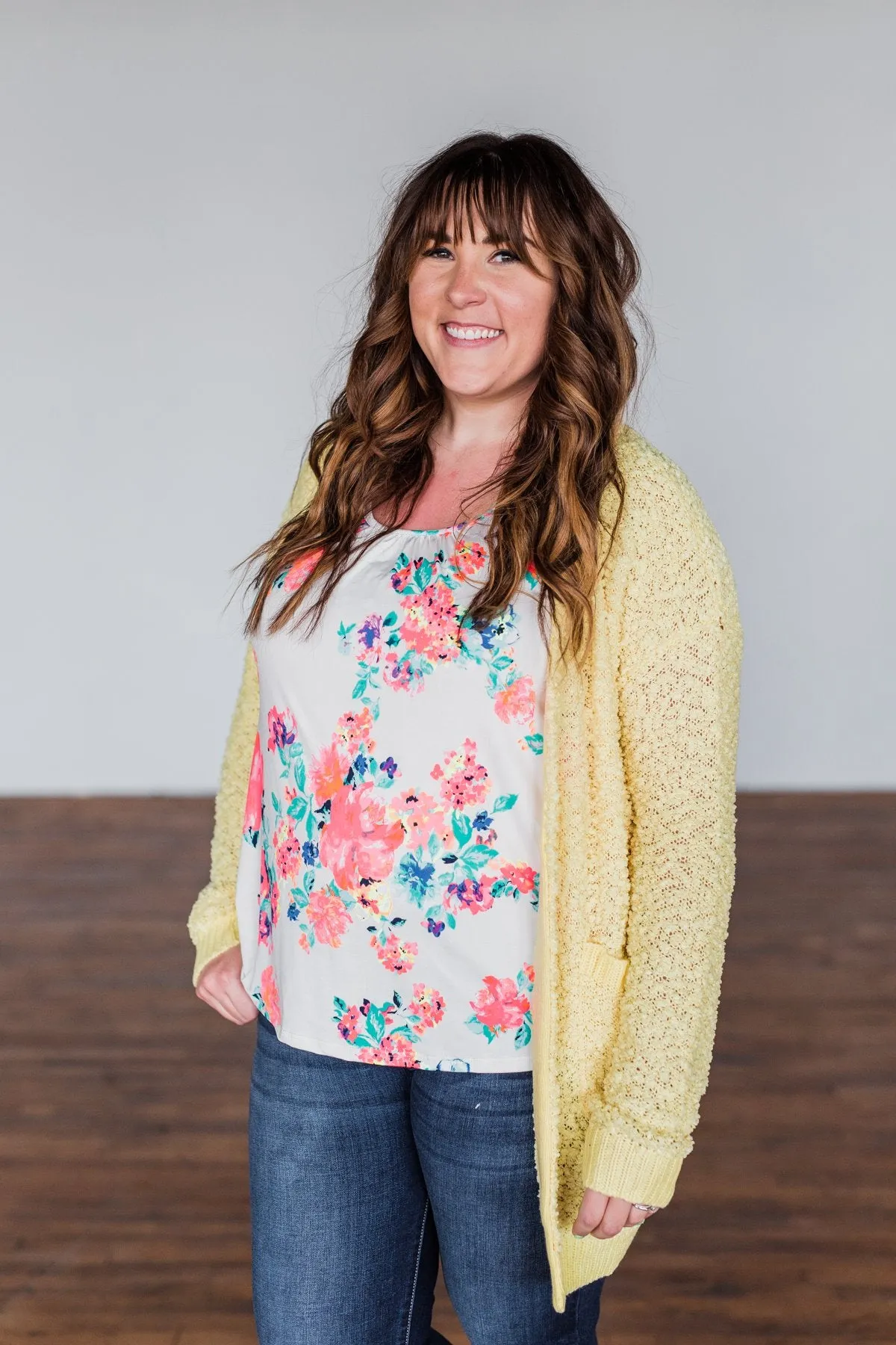 Stealing Glances Popcorn Knit Cardigan- Yellow