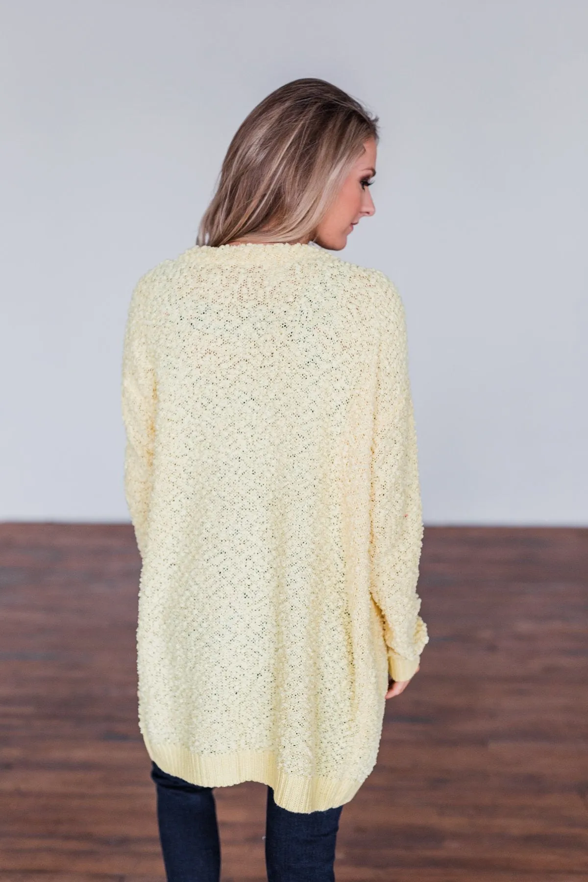 Stealing Glances Popcorn Knit Cardigan- Yellow