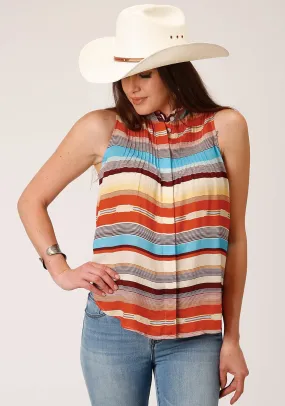 Stetson Womens Sunset Serape Multi-Color 100% Rayon S/L Blouse