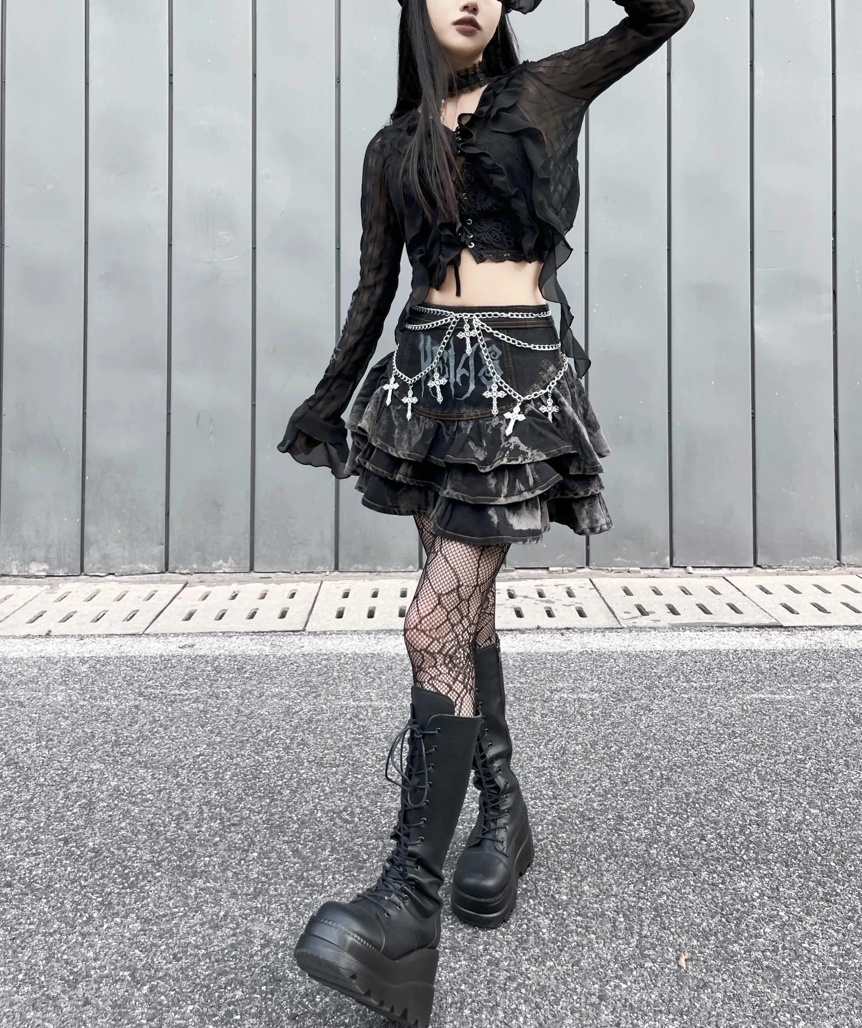 Summer Dark Gothic Rock A-line High Waisted Mini Skirt for Women