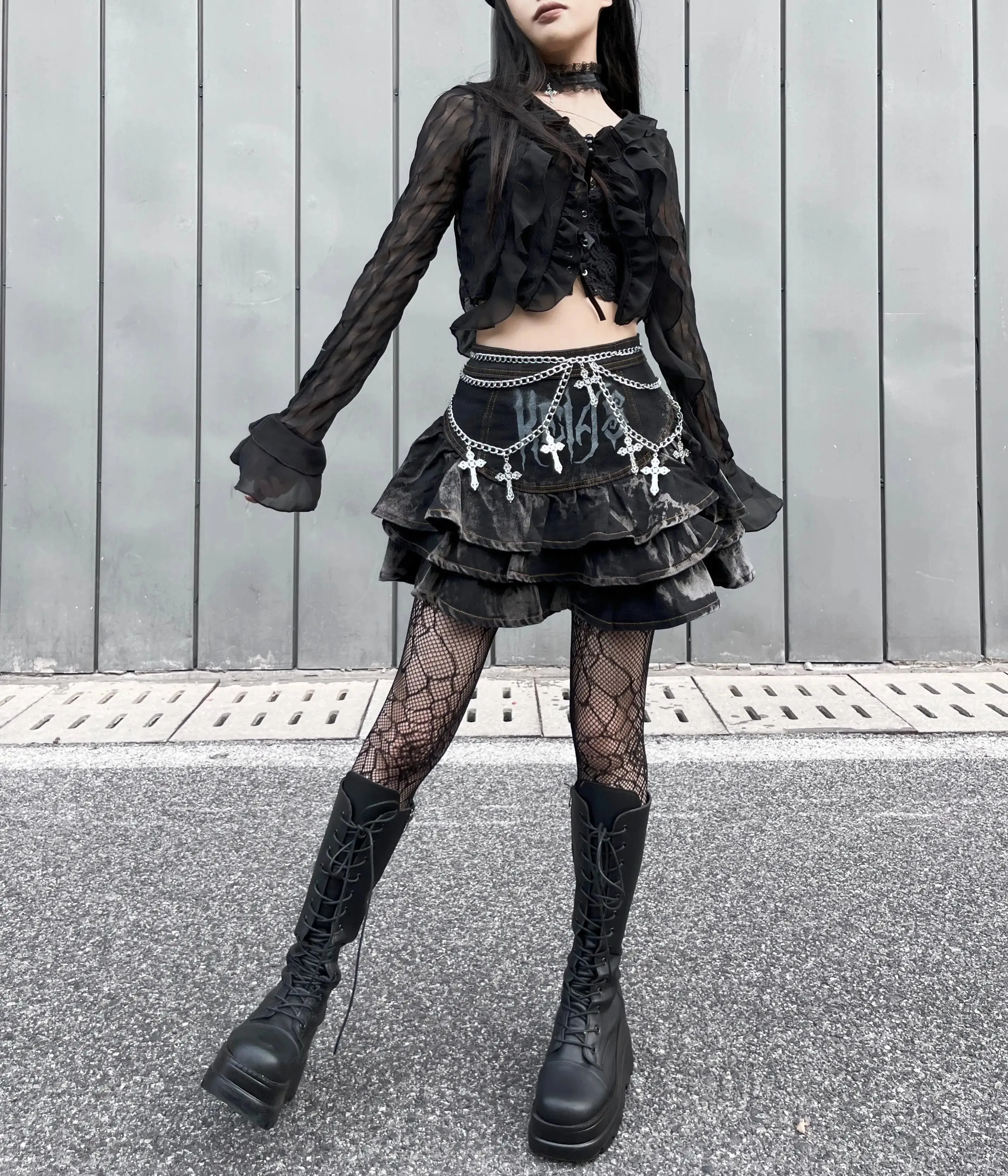 Summer Dark Gothic Rock A-line High Waisted Mini Skirt for Women