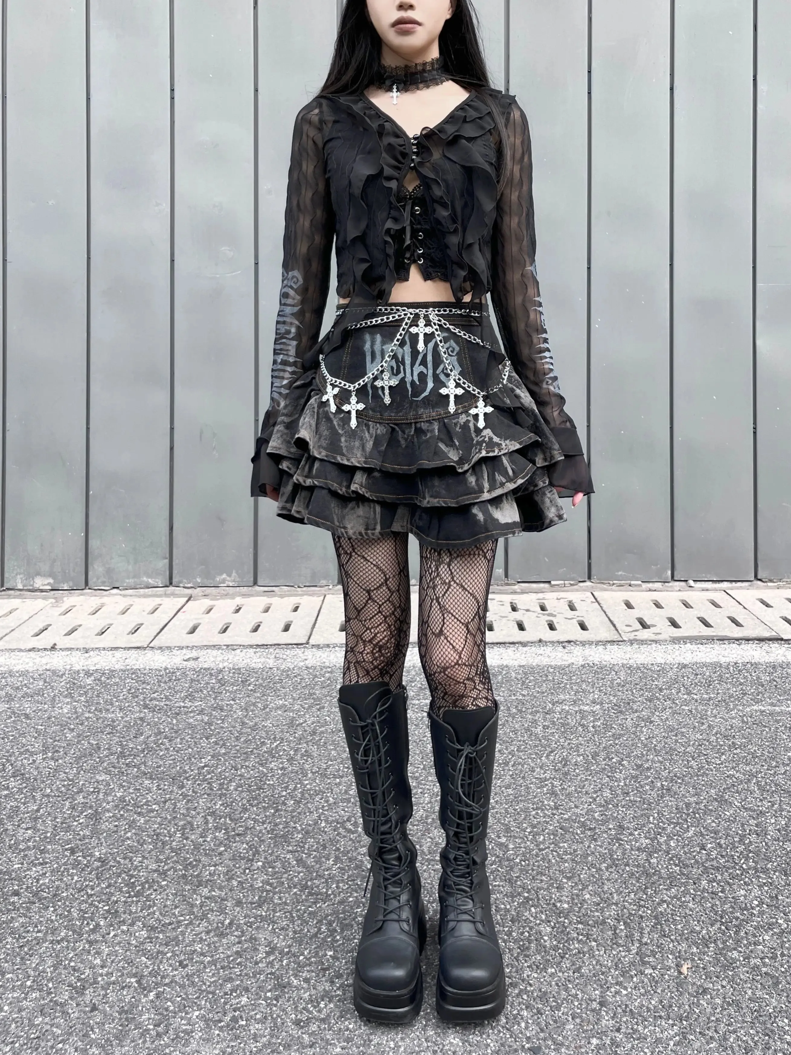 Summer Dark Gothic Rock A-line High Waisted Mini Skirt for Women