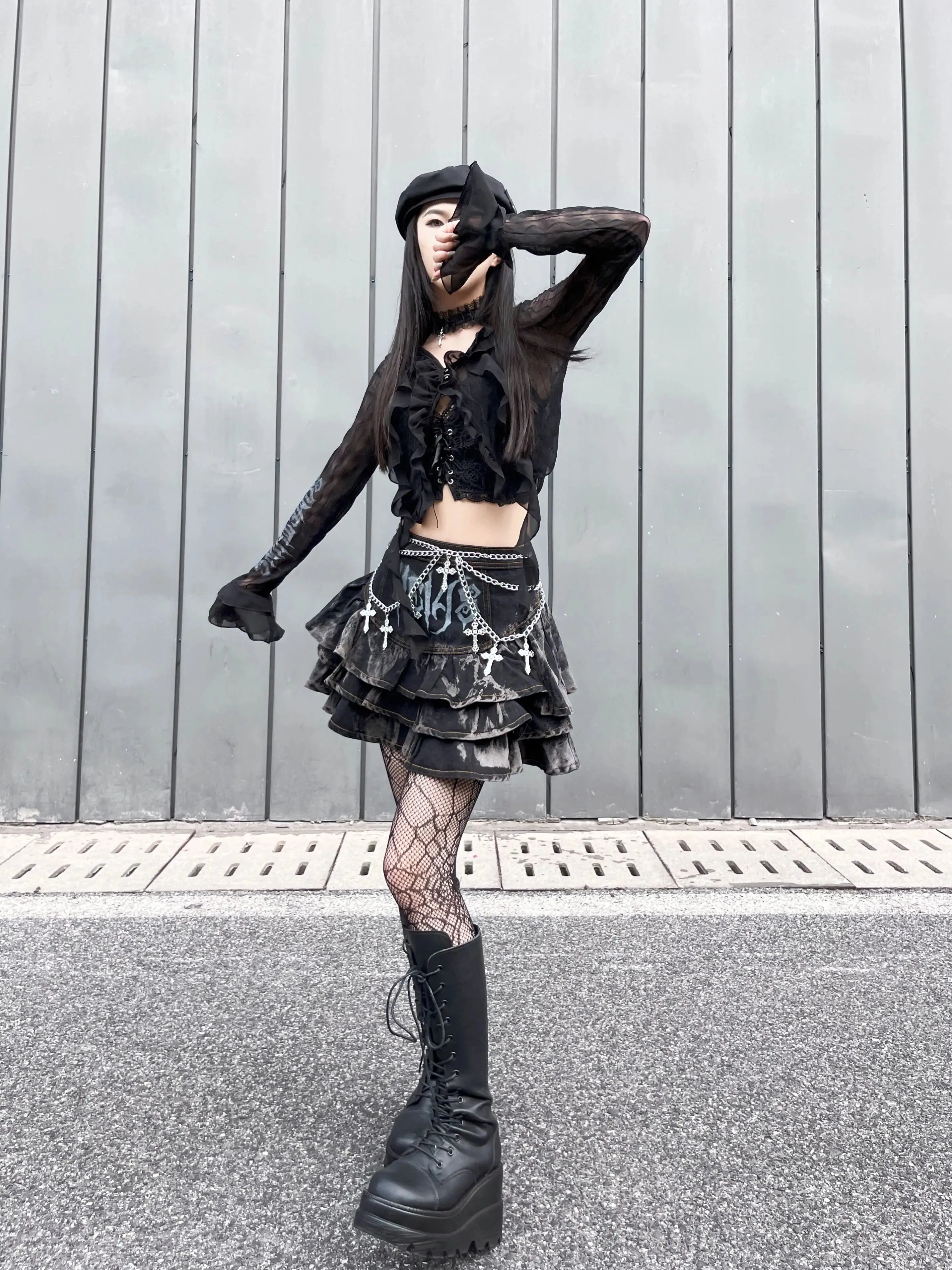 Summer Dark Gothic Rock A-line High Waisted Mini Skirt for Women