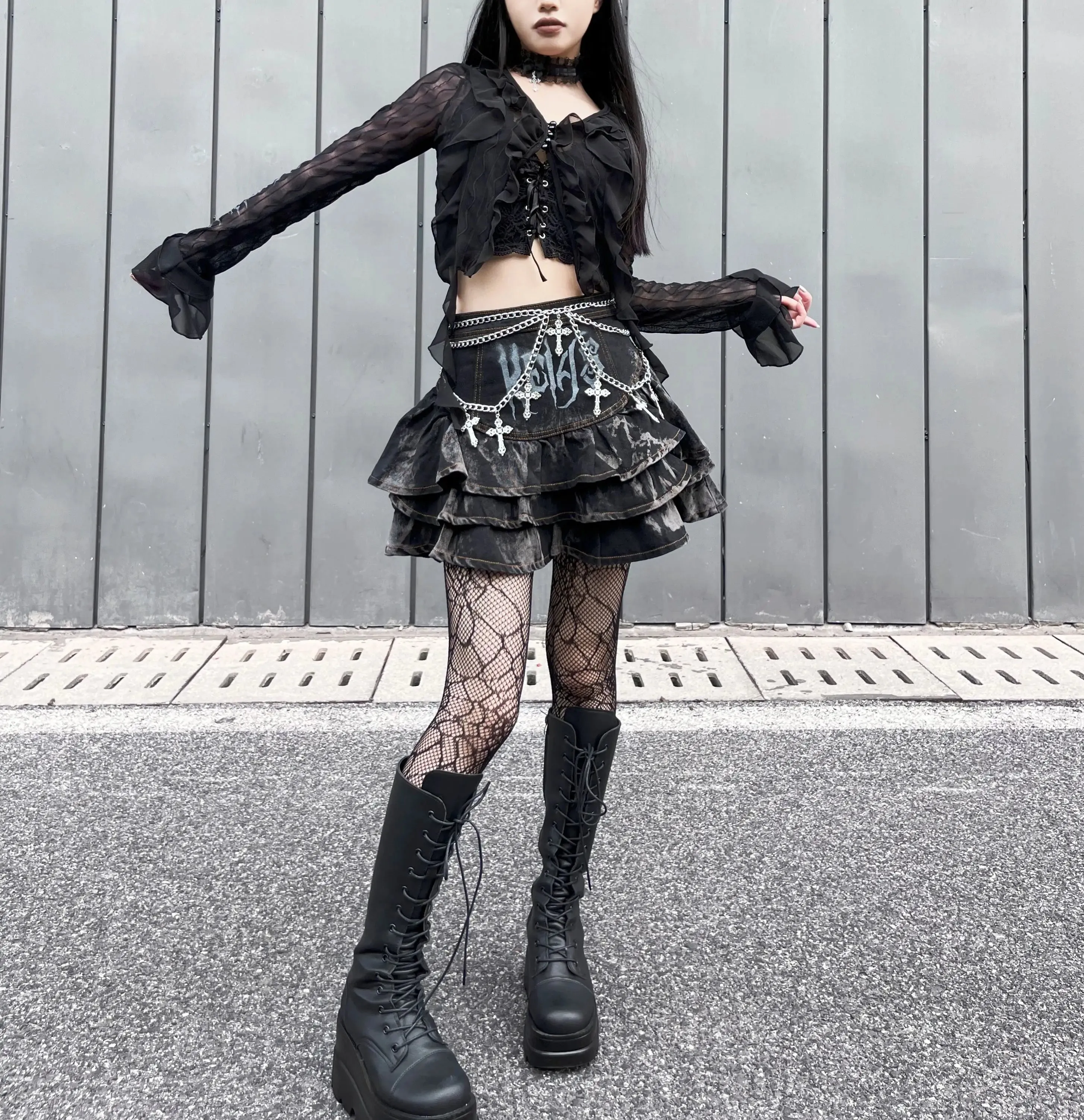 Summer Dark Gothic Rock A-line High Waisted Mini Skirt for Women