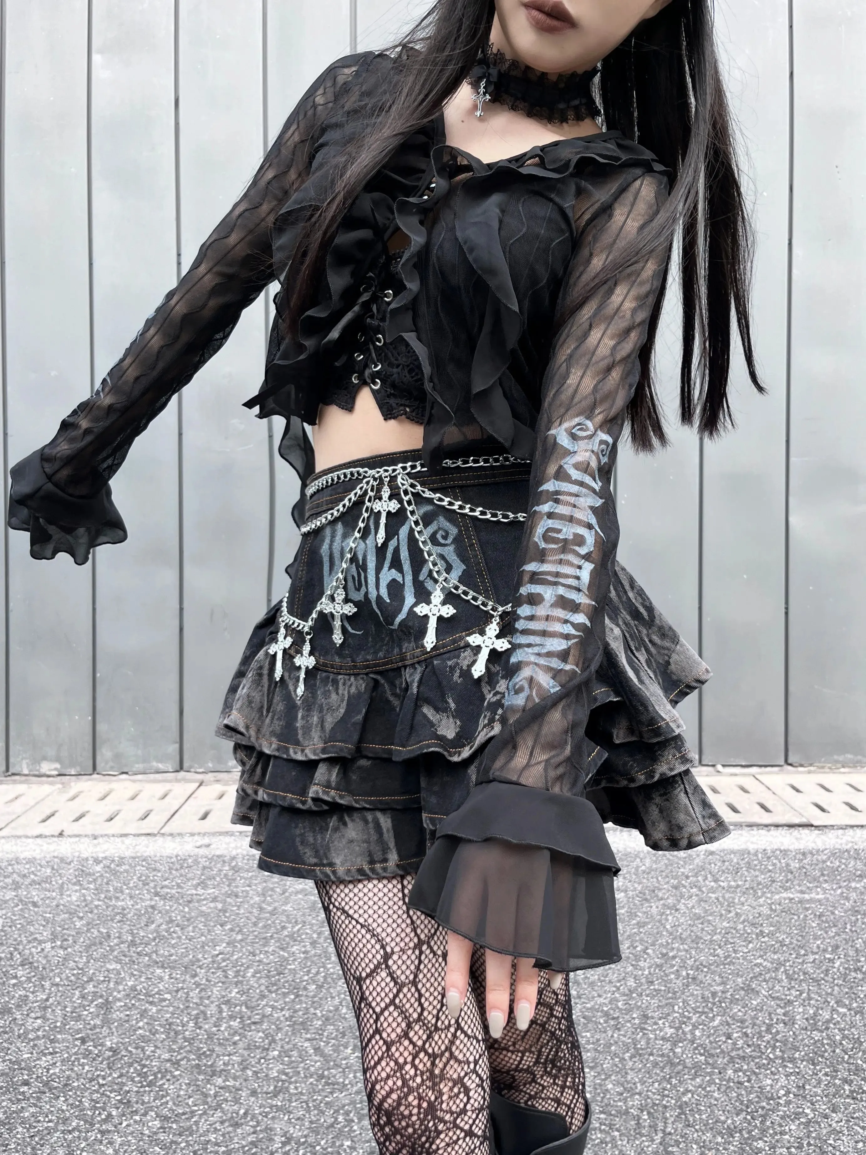 Summer Dark Gothic Rock A-line High Waisted Mini Skirt for Women