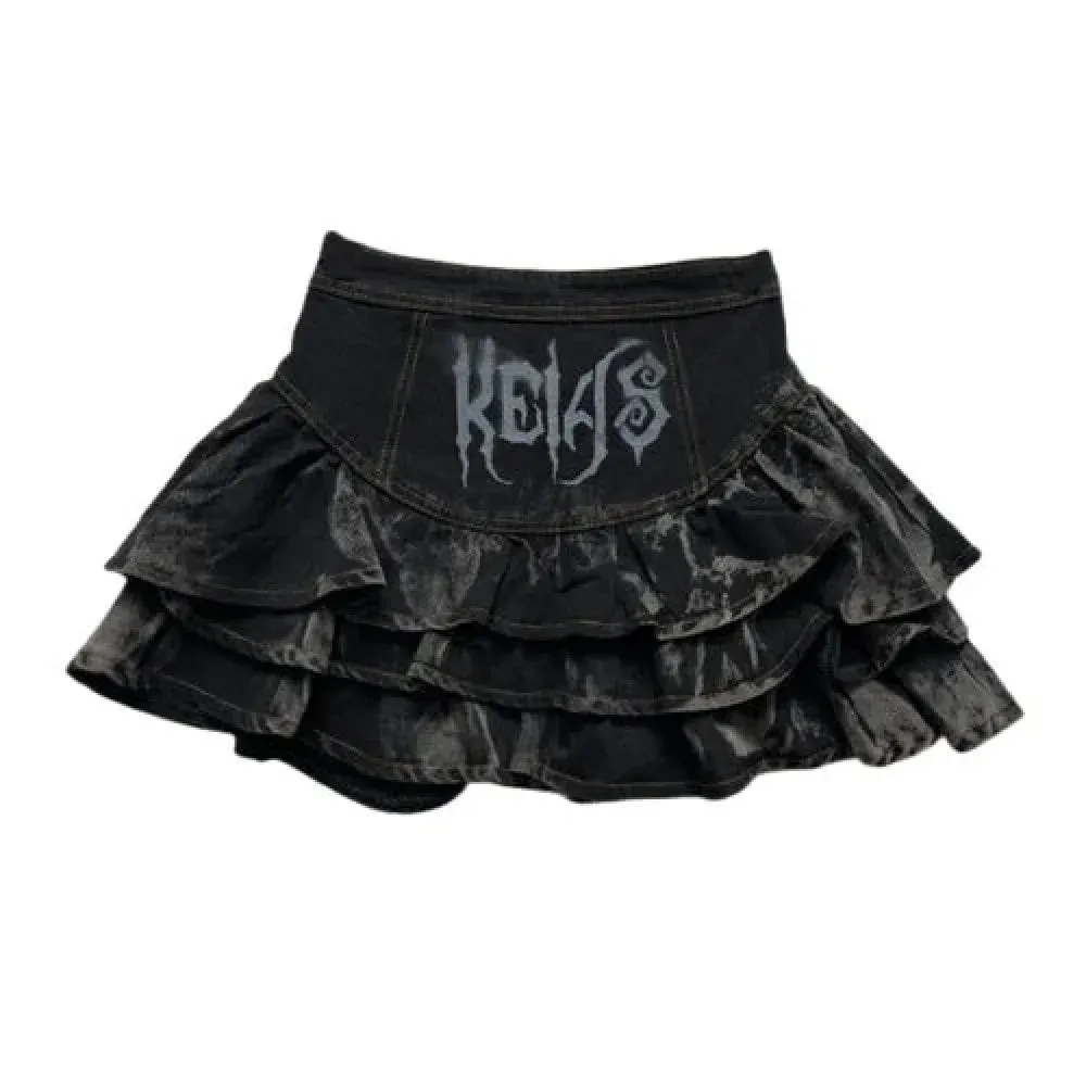 Summer Dark Gothic Rock A-line High Waisted Mini Skirt for Women