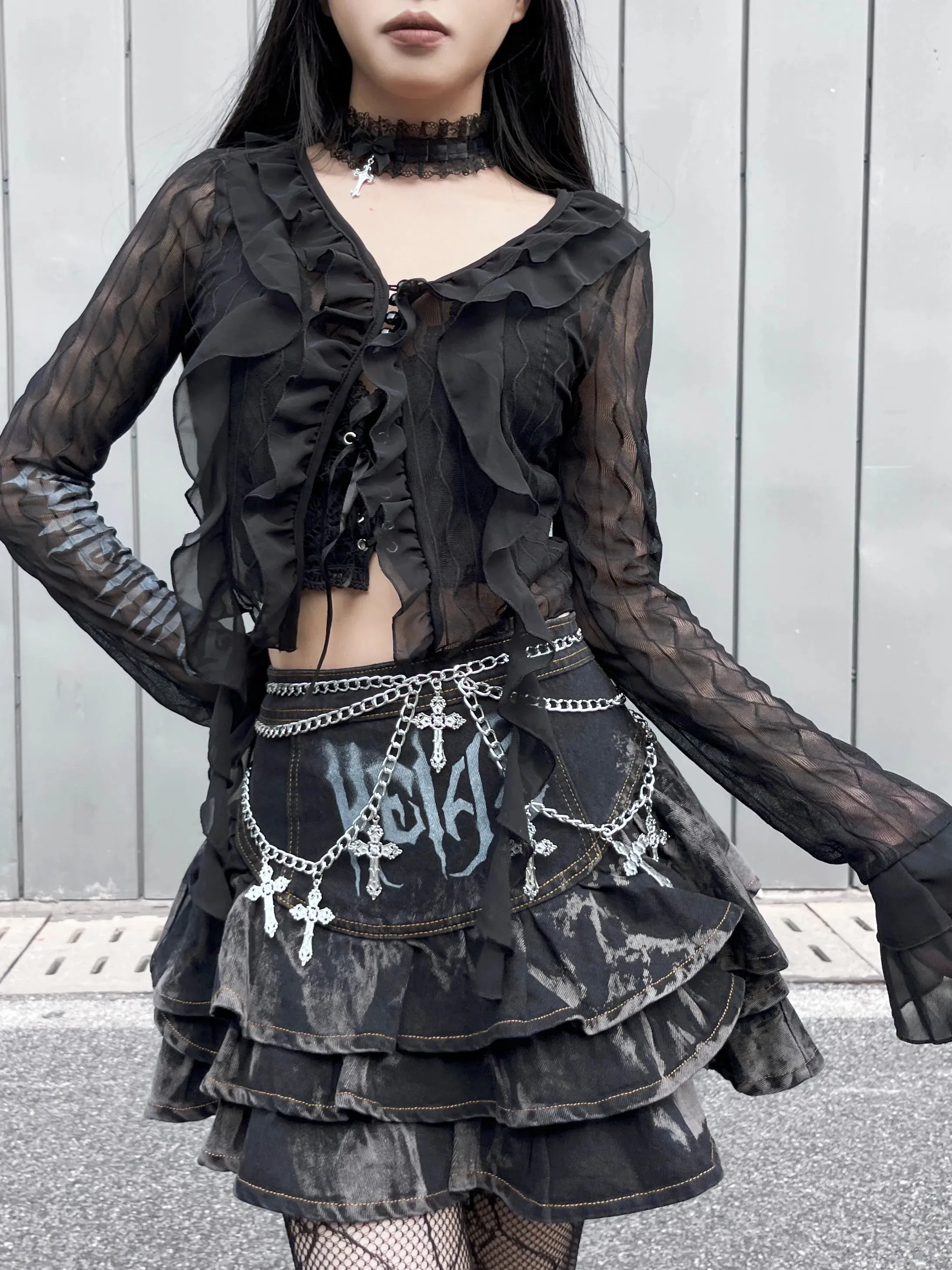 Summer Dark Gothic Rock A-line High Waisted Mini Skirt for Women